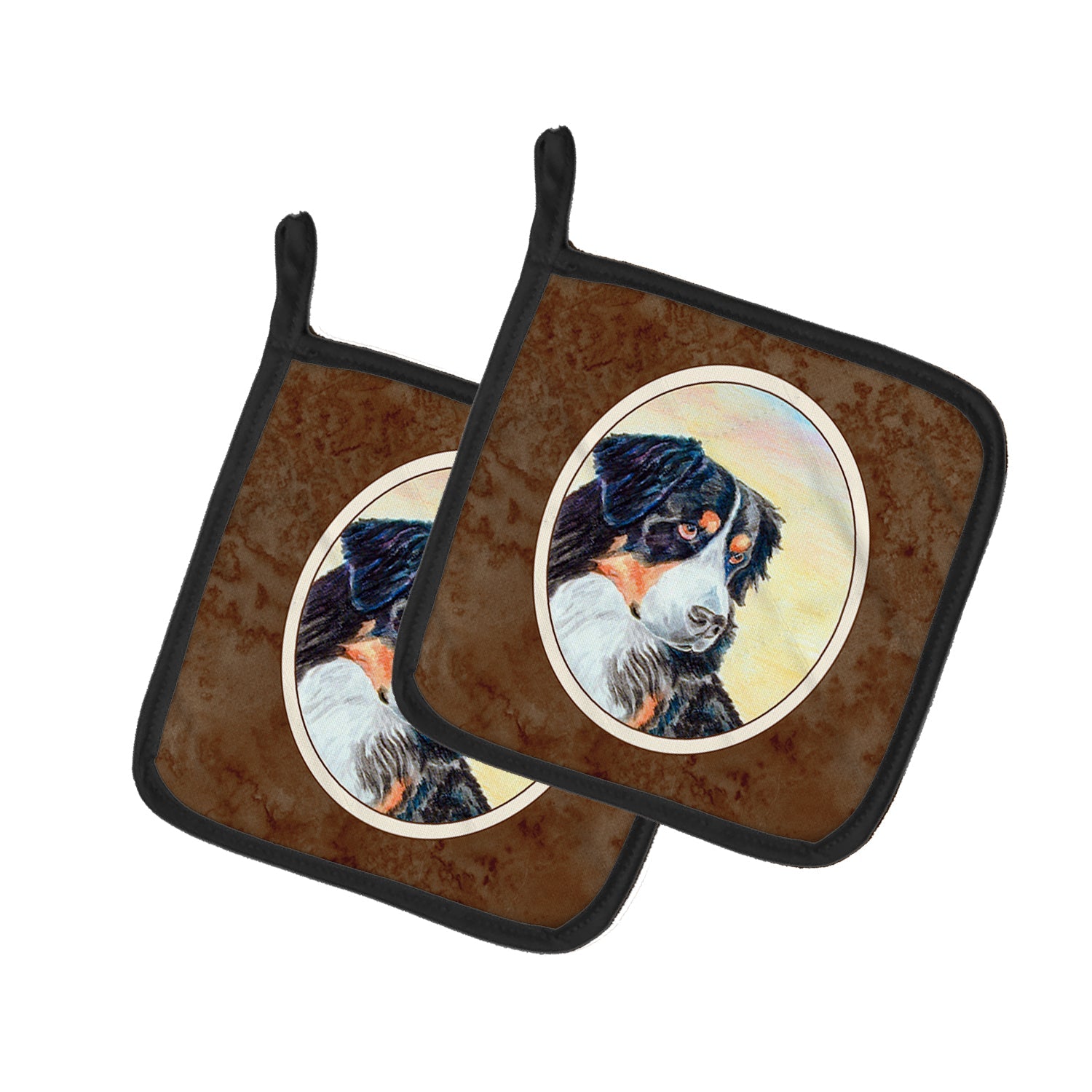 Bernese Mountain Dog Pot Holder Set of 2 Heat Resistant Quilted Hot Pads 7.5 x 7.5 Inch, Insulated Kitchen Trivets for Cooking & Baking