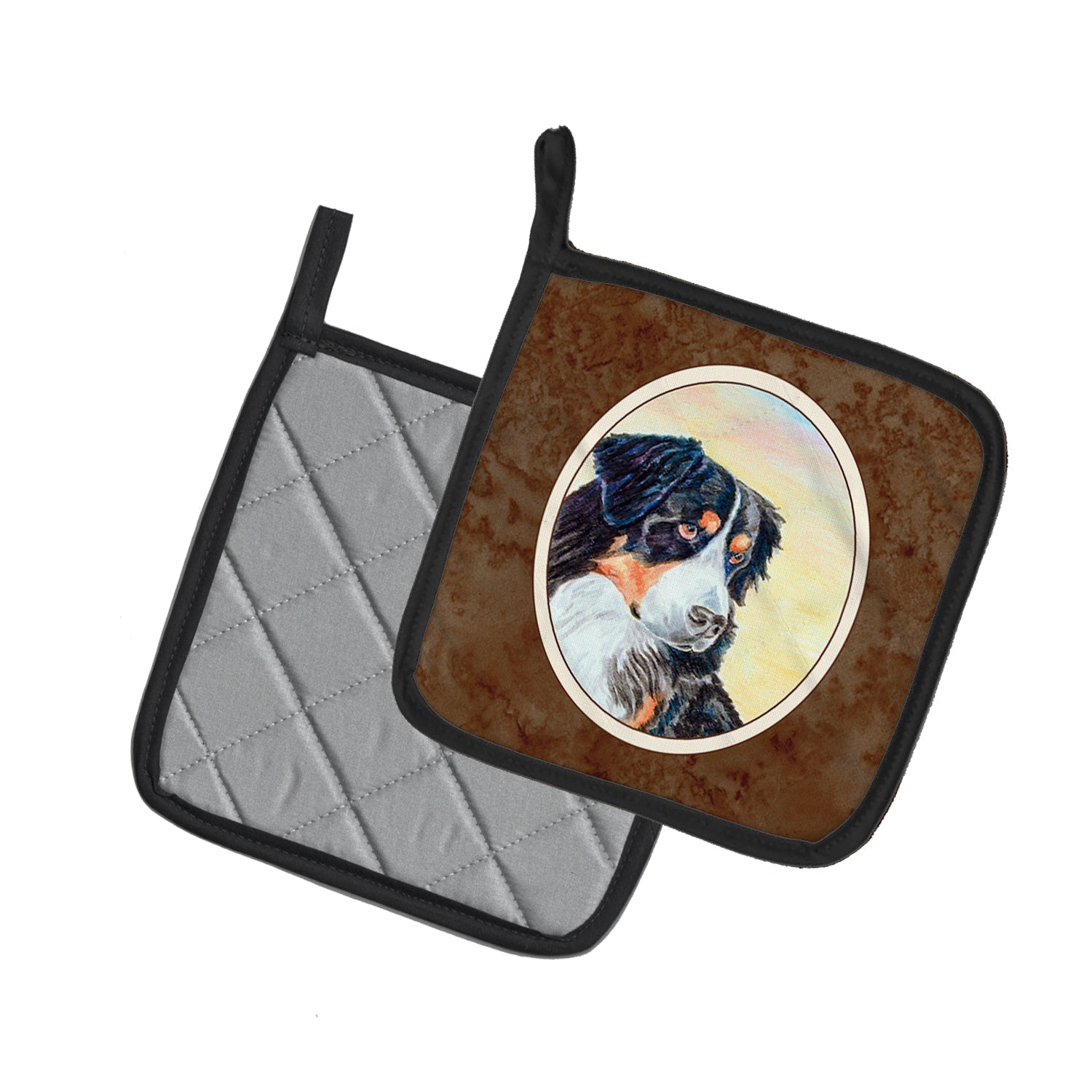 Bernese Mountain Dog Pot Holder Set of 2 Heat Resistant Quilted Hot Pads 7.5 x 7.5 Inch, Insulated Kitchen Trivets for Cooking & Baking