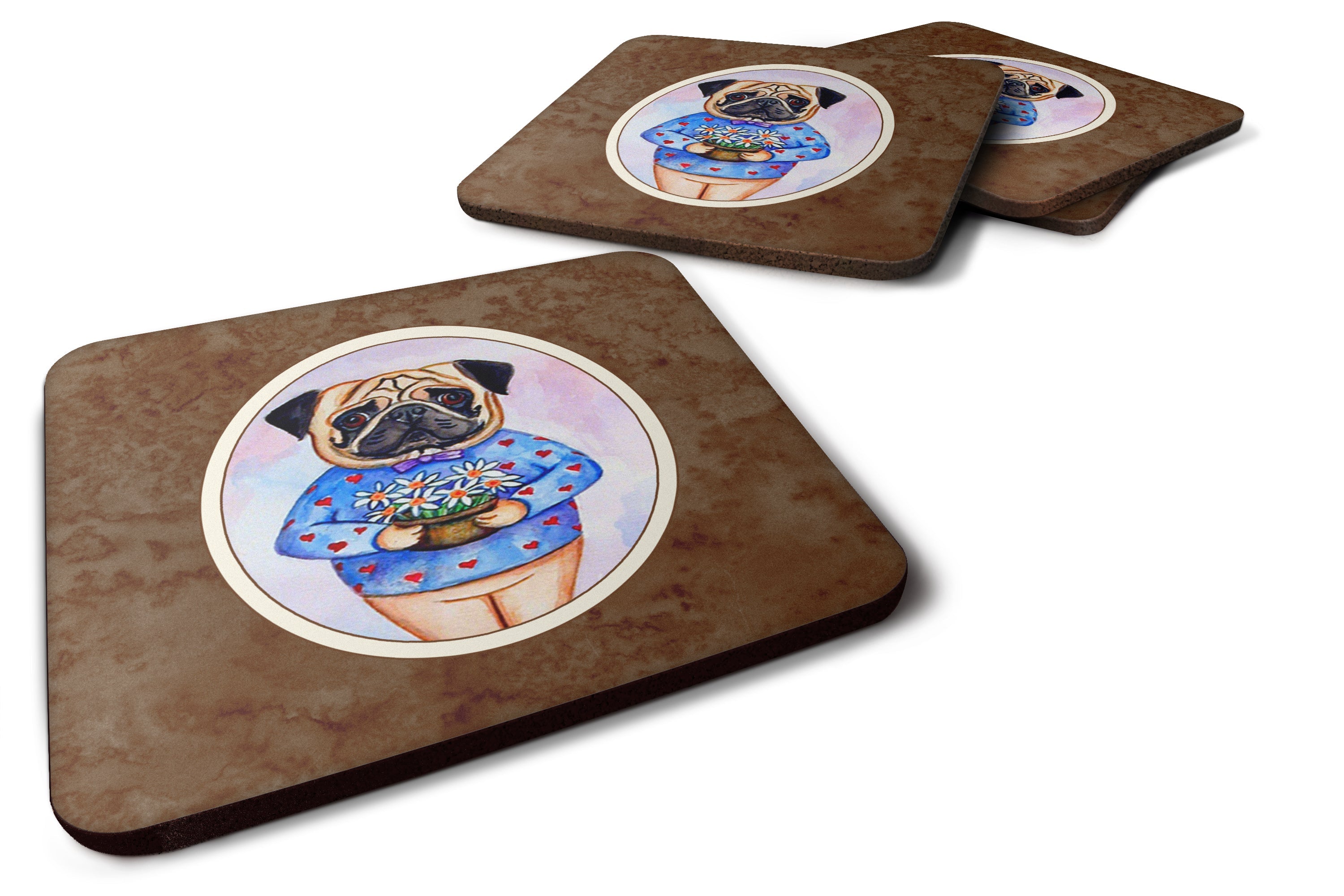 Pug Valentine's Hearts Foam Coasters Set of 4 Cup Coasters for Indoor Outdoor, Tabletop Protection, Anti Slip, Mouse pad Material