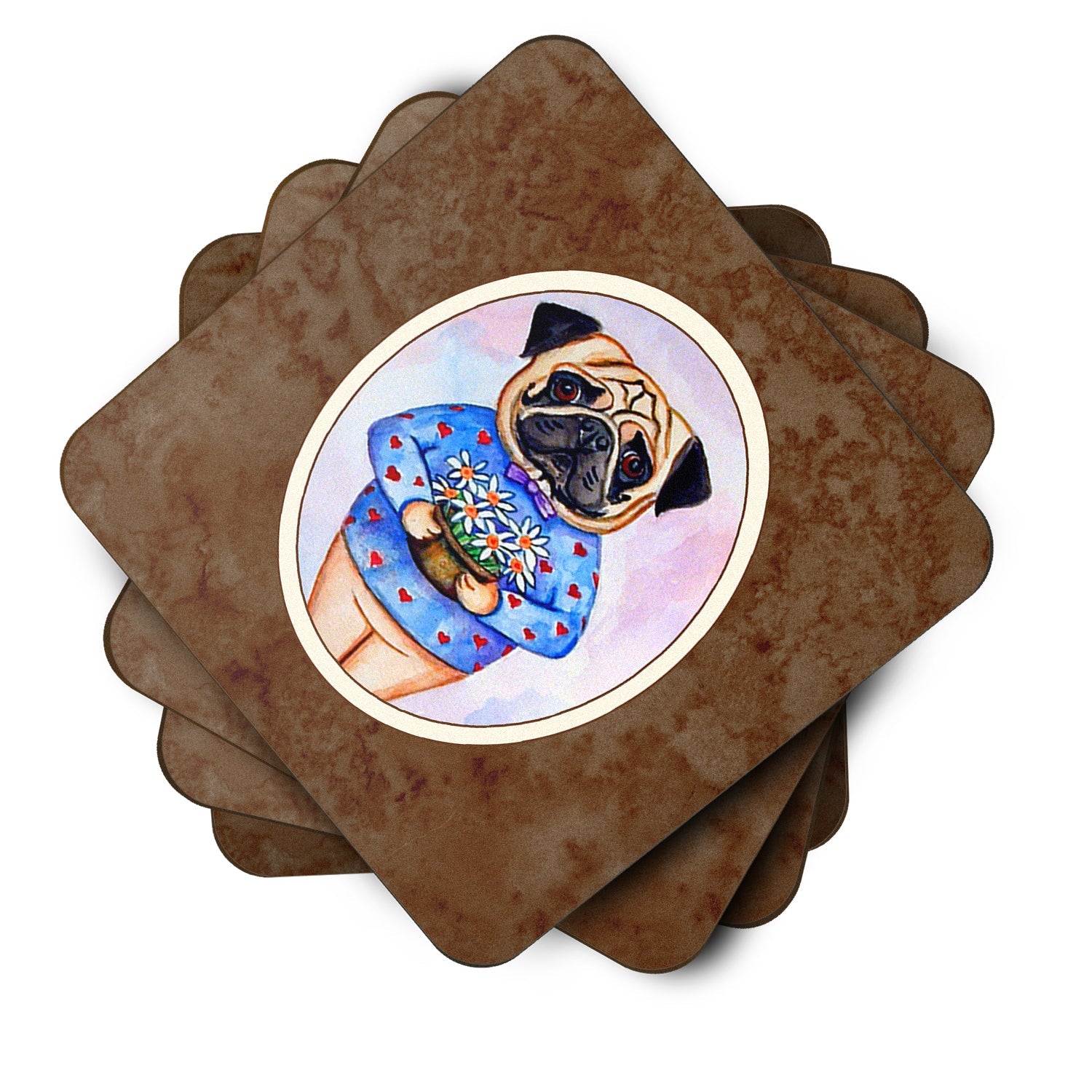 Pug Valentine's Hearts Foam Coasters Set of 4 Cup Coasters for Indoor Outdoor, Tabletop Protection, Anti Slip, Mouse pad Material