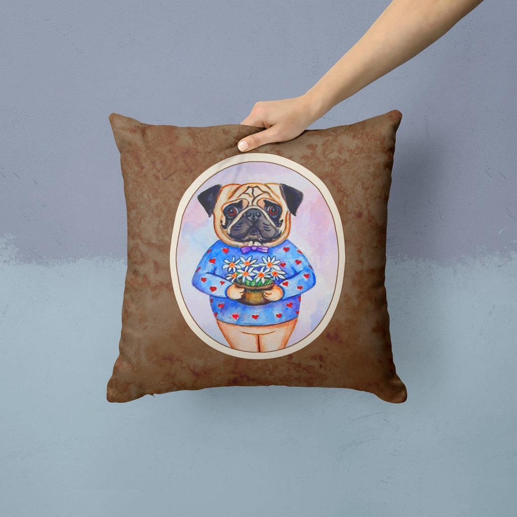 Pug Valentine's Hearts Decorative Throw Pillow 14x14 Indoor Outdoor Accent Cushion, Fabric Cover with Insert for Sofa, Bed, Porch & Living Room
