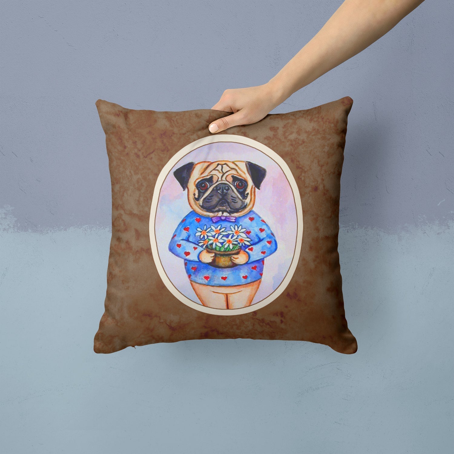 Pug Valentine's Hearts Decorative Throw Pillow 14x14 Indoor Outdoor Accent Cushion, Fabric Cover with Insert for Sofa, Bed, Porch & Living Room