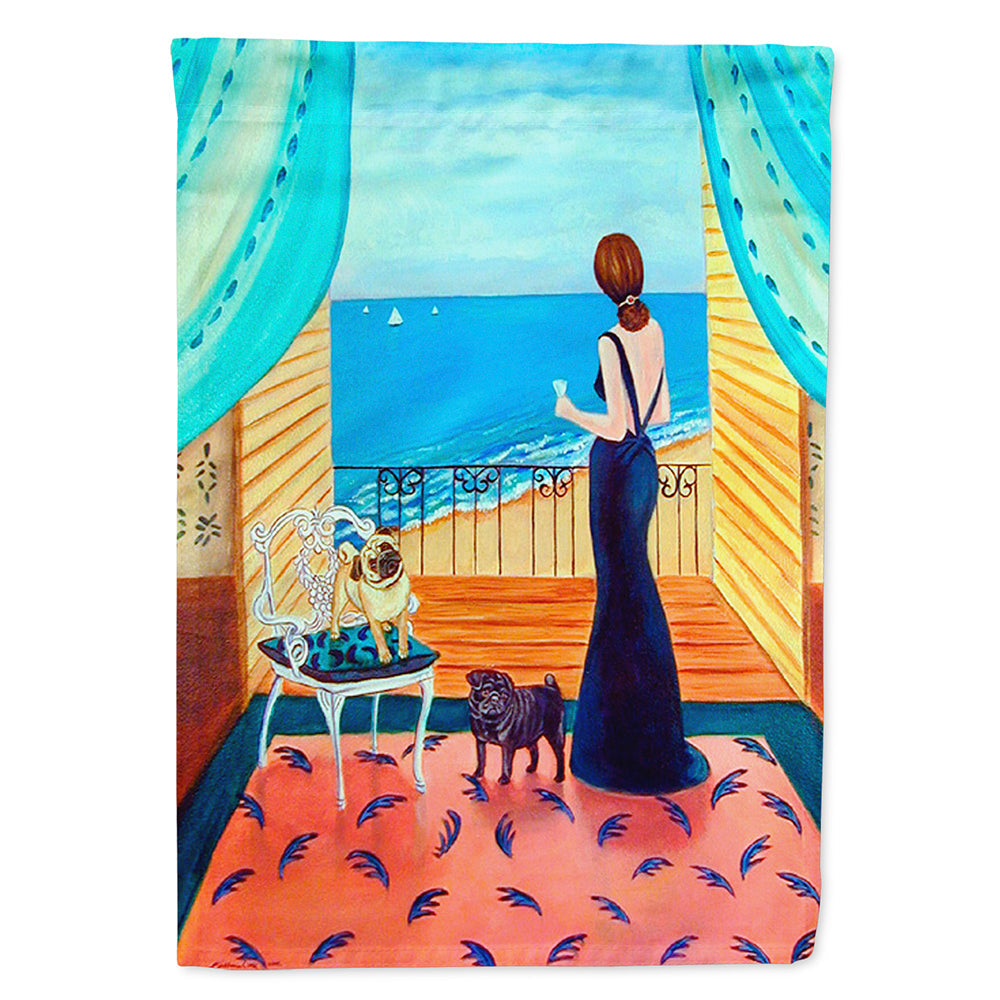 Lady with her Pug House Flag 28x40 Porch Sleeve Pole Decorative Outside Yard Banner Artwork Wall Hanging, Polyester