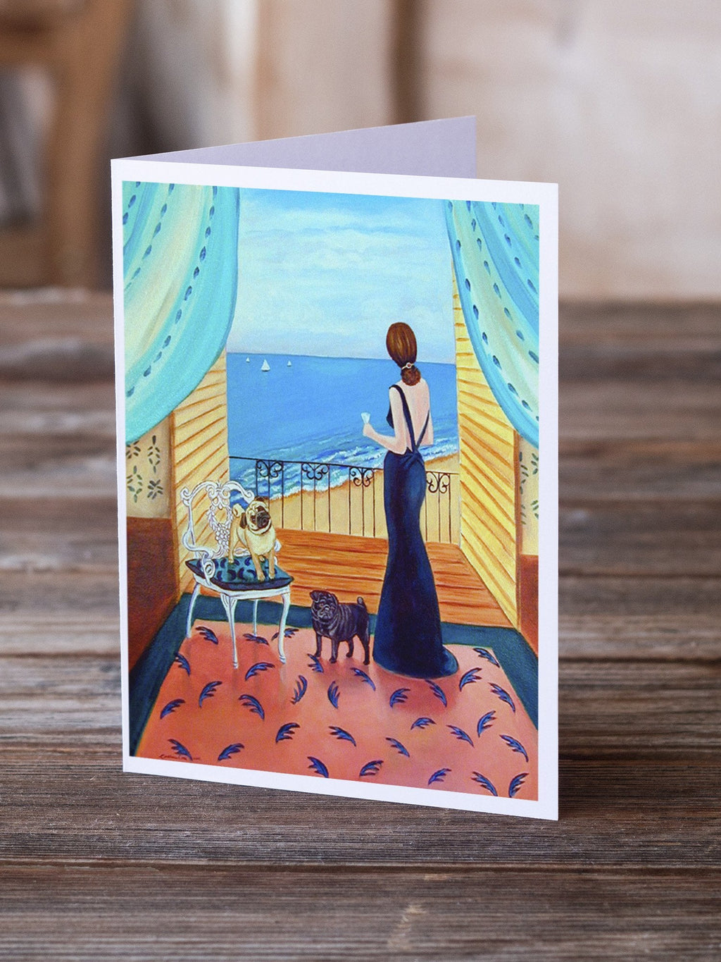 Lady with her Pug Greeting Cards Pack of 8 Blank Cards with Envelopes Whimsical A7 Size 5x7
