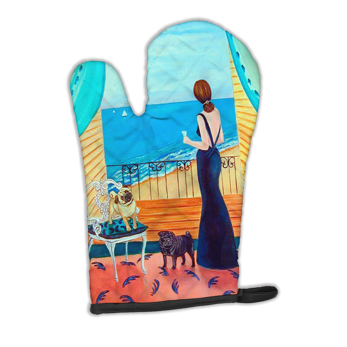 Lady with her Pug Oven Mitt Heat Resistant Thick Oven Mitt for Hot Pans and Oven, Kitchen Mitt Protect Hands, Cooking Baking Glove