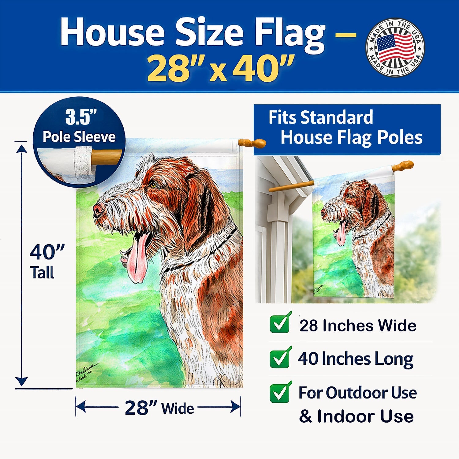 Italiano Spinone House Flag 28x40 Porch Sleeve Pole Decorative Outside Yard Banner Artwork Wall Hanging, Polyester