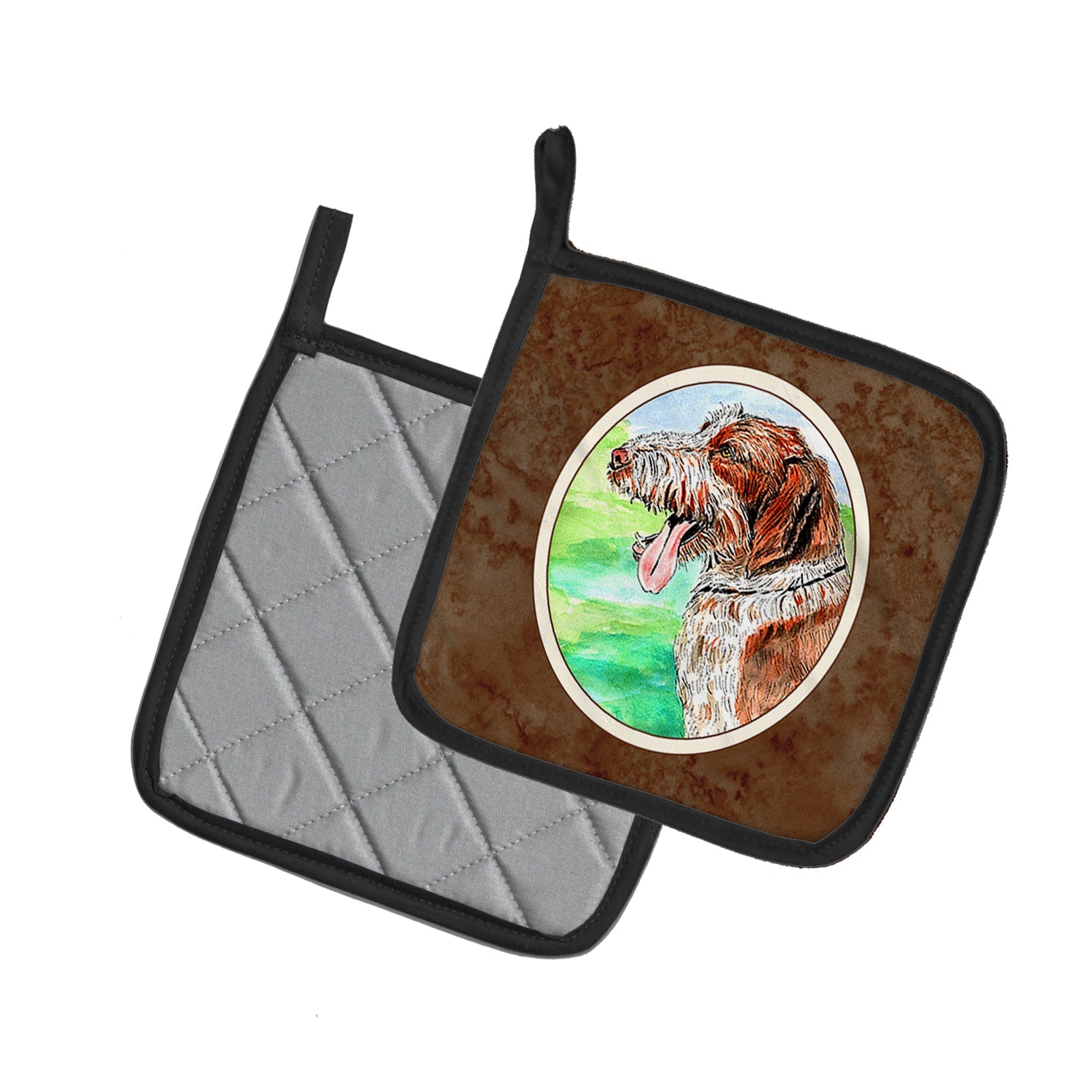 Italiano Spinone Pot Holder Set of 2 Heat Resistant Quilted Hot Pads 7.5 x 7.5 Inch, Insulated Kitchen Trivets for Cooking & Baking