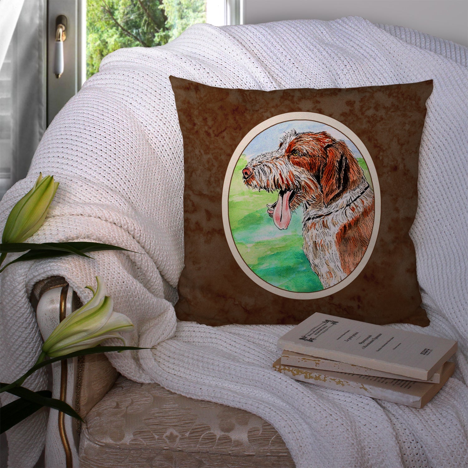 Italiano Spinone Decorative Throw Pillow 14x14 Indoor Outdoor Accent Cushion, Fabric Cover with Insert for Sofa, Bed, Porch & Living Room