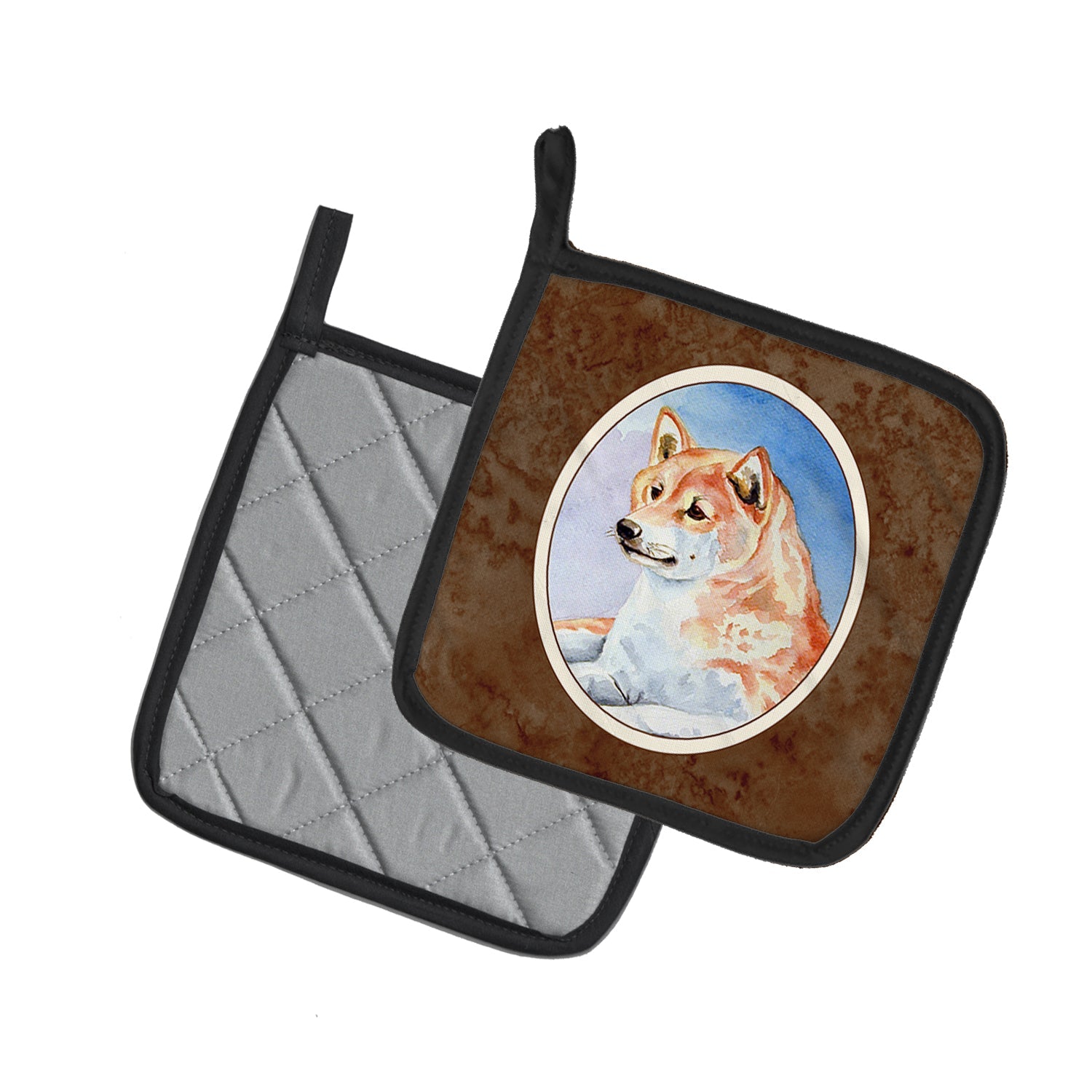 Shiba Inu Pot Holder Set of 2 Heat Resistant Quilted Hot Pads 7.5 x 7.5 Inch, Insulated Kitchen Trivets for Cooking & Baking