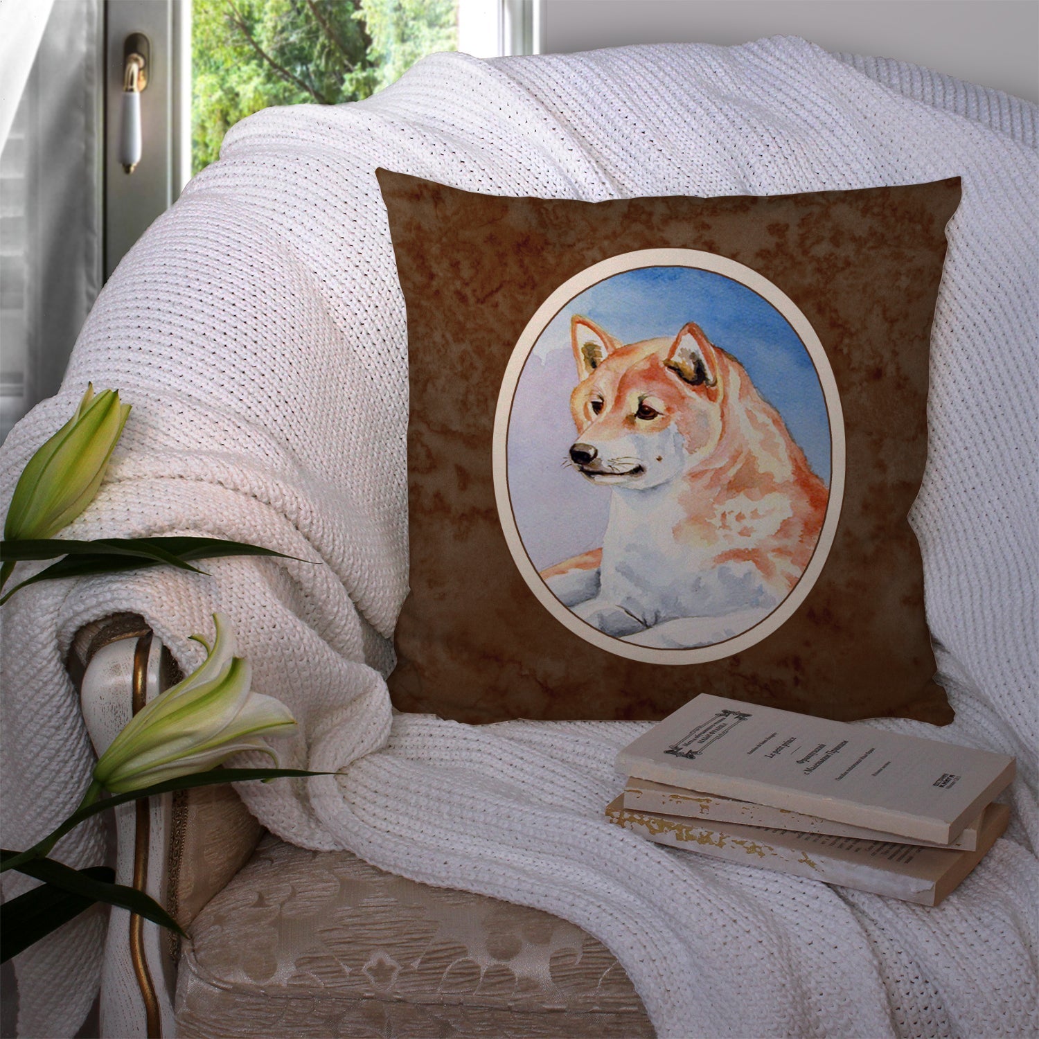 Shiba Inu Decorative Throw Pillow 14x14 Indoor Outdoor Accent Cushion, Fabric Cover with Insert for Sofa, Bed, Porch & Living Room