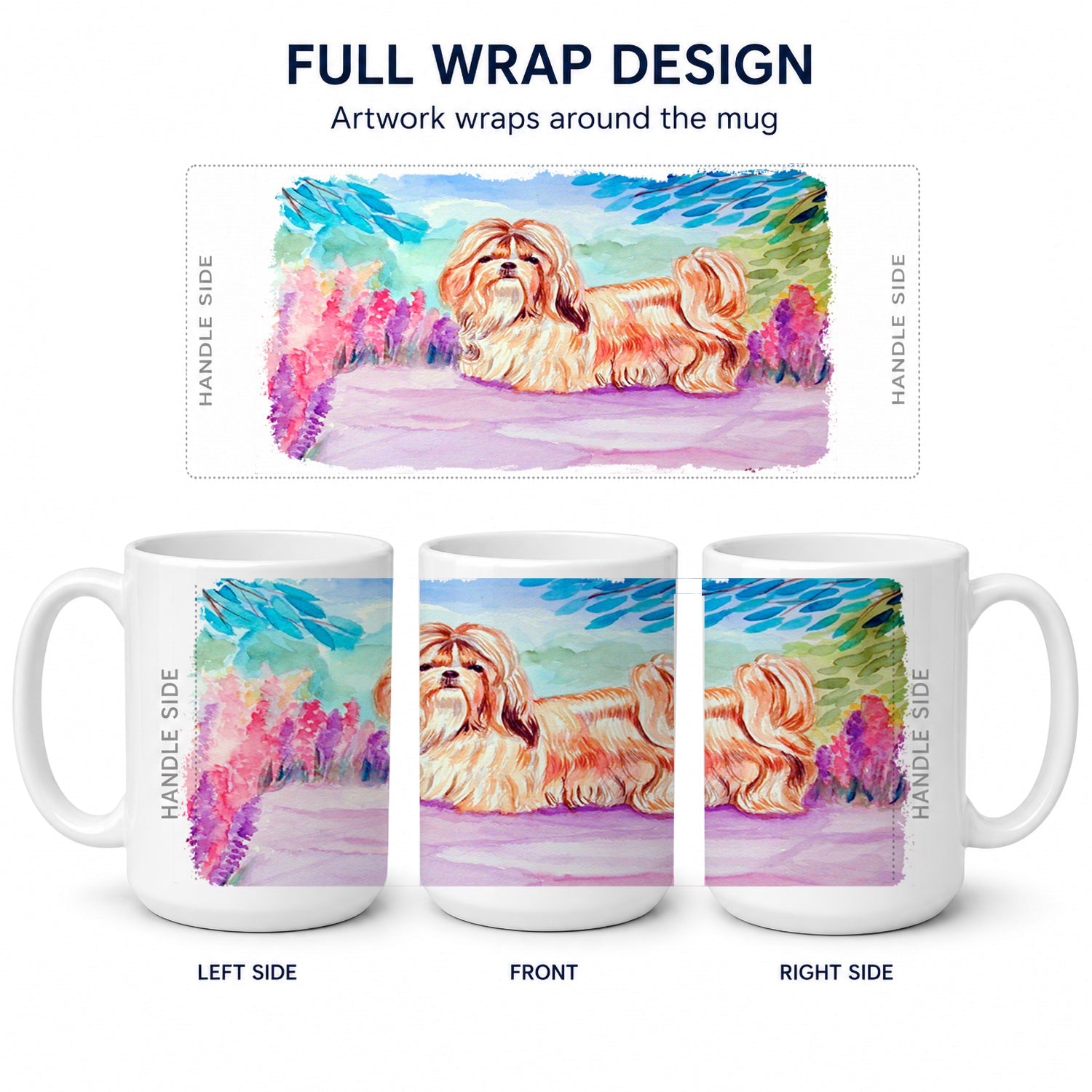 Shih Tzu Ceramic Coffee Mug 15 oz Decorative Large C Handle Mug Cup for Tea, Cocoa Hot Chocolate
