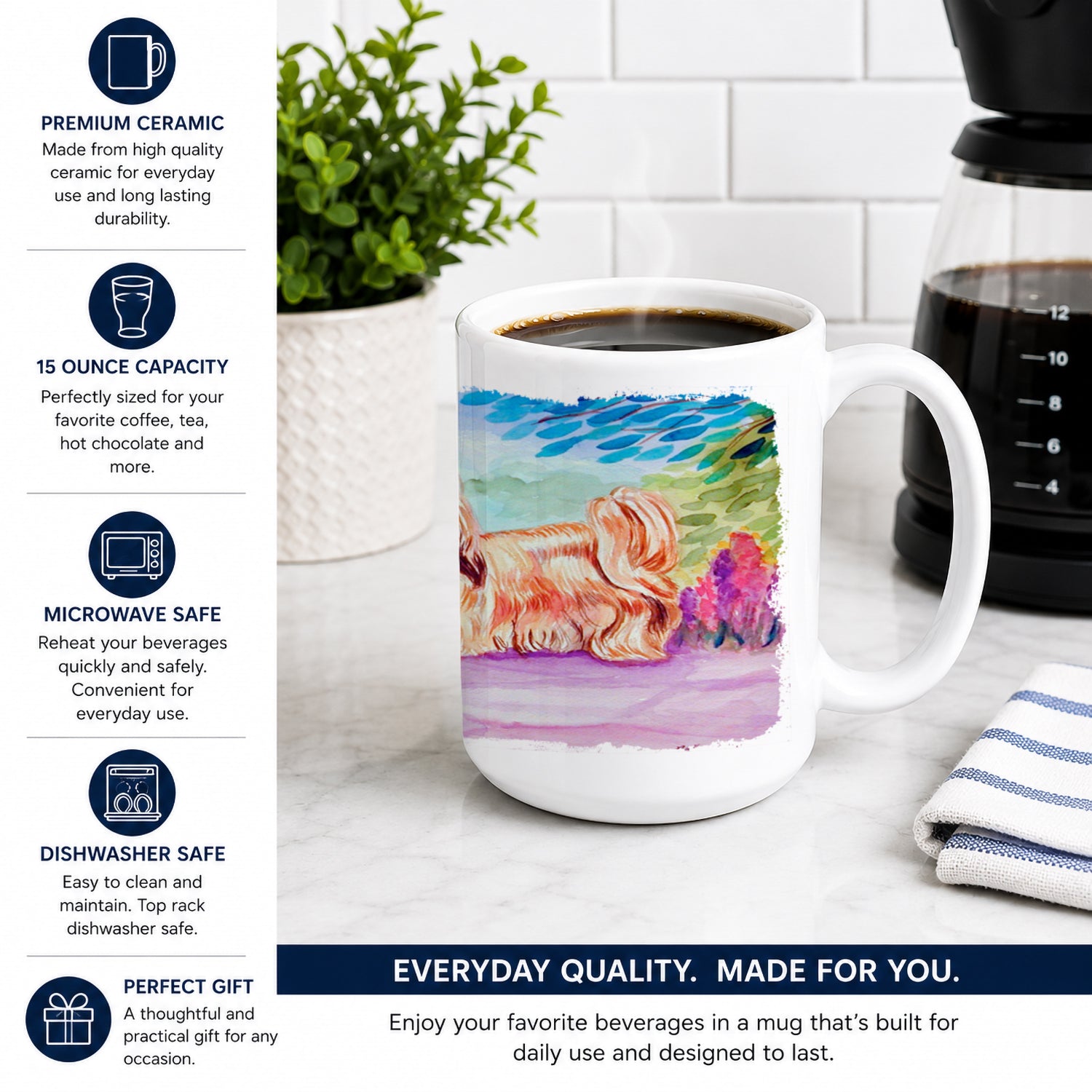 Shih Tzu Ceramic Coffee Mug 15 oz Decorative Large C Handle Mug Cup for Tea, Cocoa Hot Chocolate