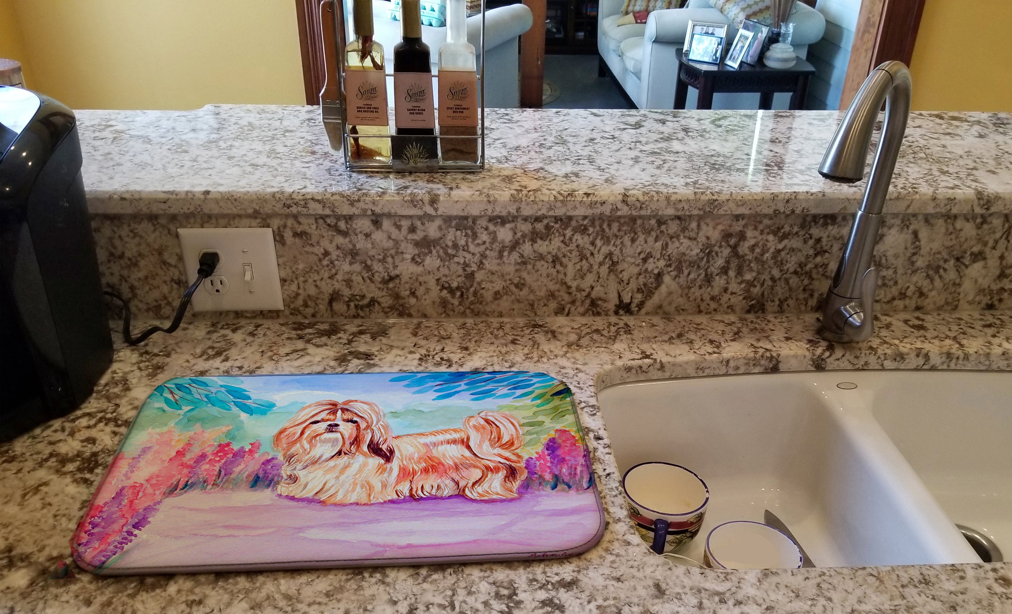 Shih Tzu Dish Drying Mat Absorbent Dish Drying Mat Pad for Kitchen Counter Dish Drainer Mat for Countertop, 14 x 21", Multicolor
