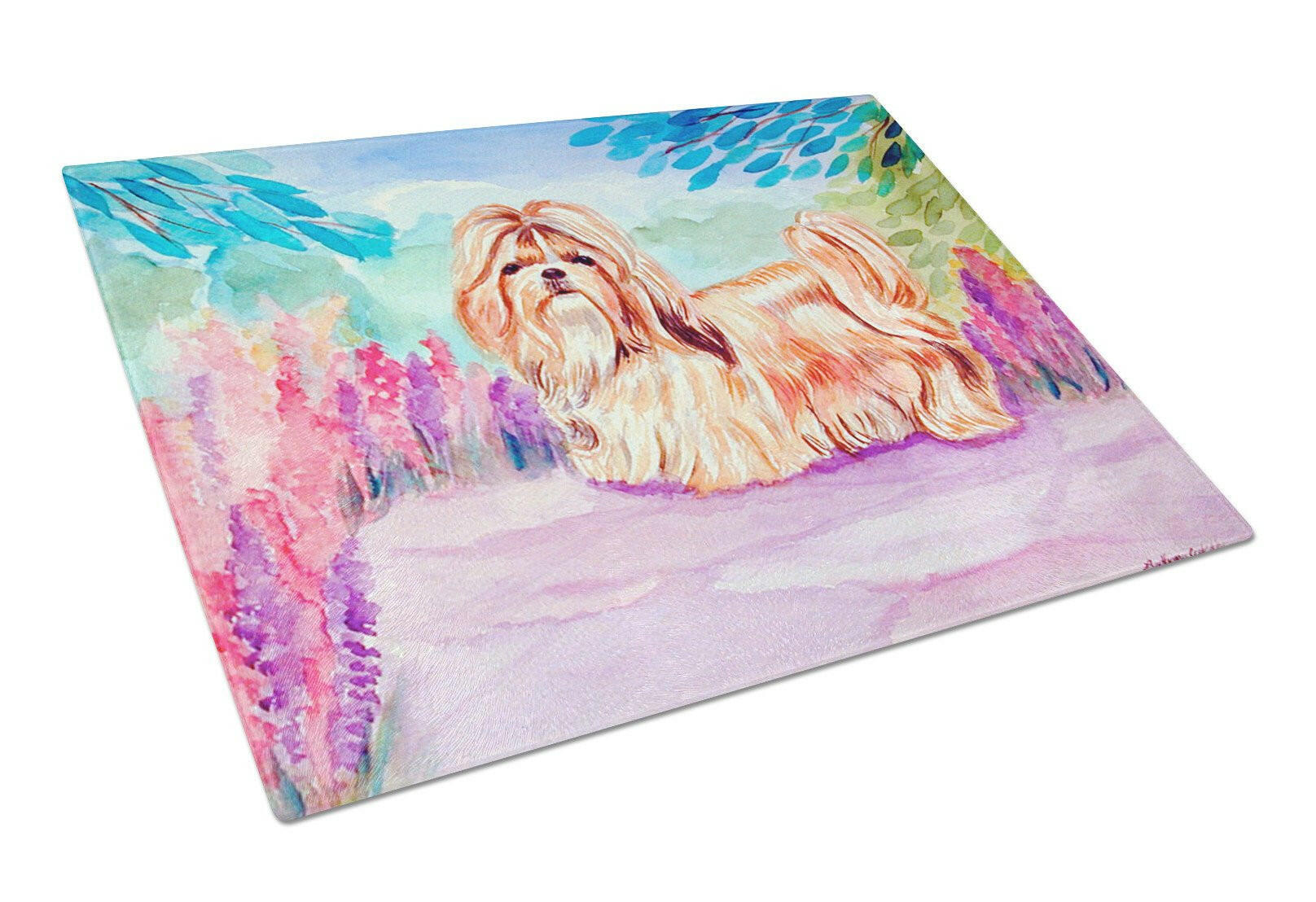 Shih Tzu Cutting Board Tempered Glass Kitchen Cutting Surface, Heat Resistant Chopping, Non-Slip Feet, Food Prep & Serving