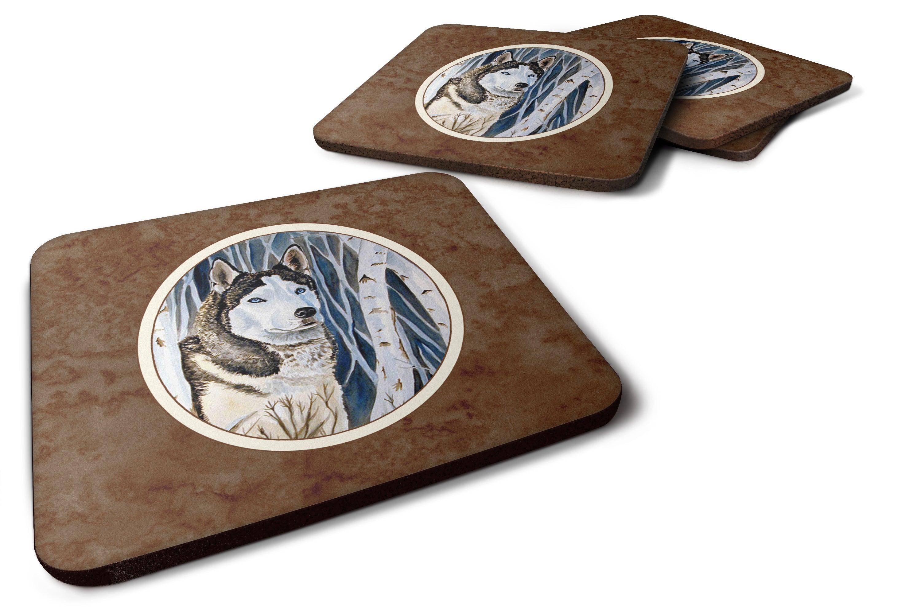 Siberian Husky Foam Coasters Set of 4 Cup Coasters for Indoor Outdoor, Tabletop Protection, Anti Slip, Mouse pad Material