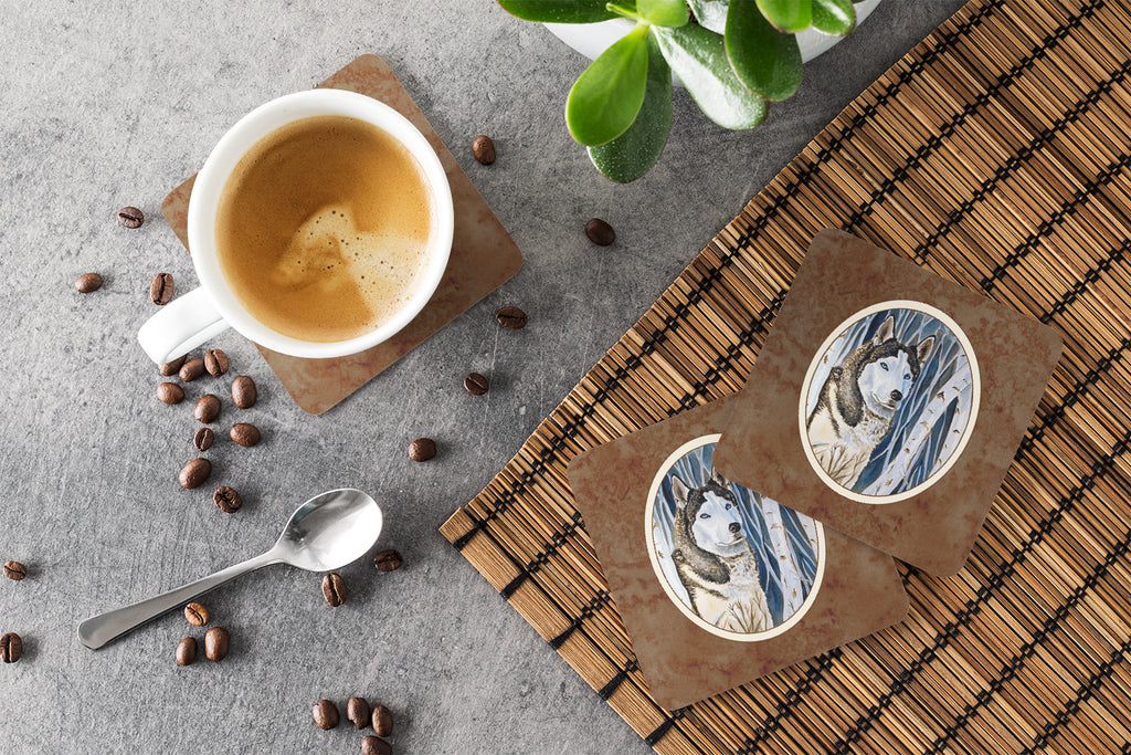Siberian Husky Foam Coasters Set of 4 Cup Coasters for Indoor Outdoor, Tabletop Protection, Anti Slip, Mouse pad Material