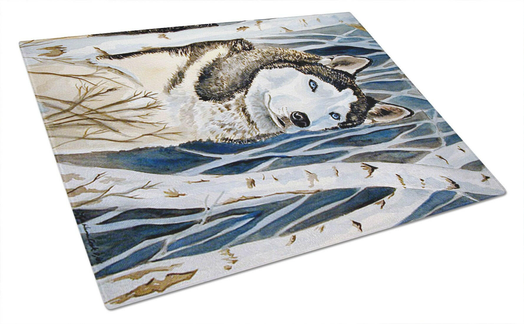 Siberian Husky Cutting Board Tempered Glass Kitchen Cutting Surface, Heat Resistant Chopping, Non-Slip Feet, Food Prep & Serving