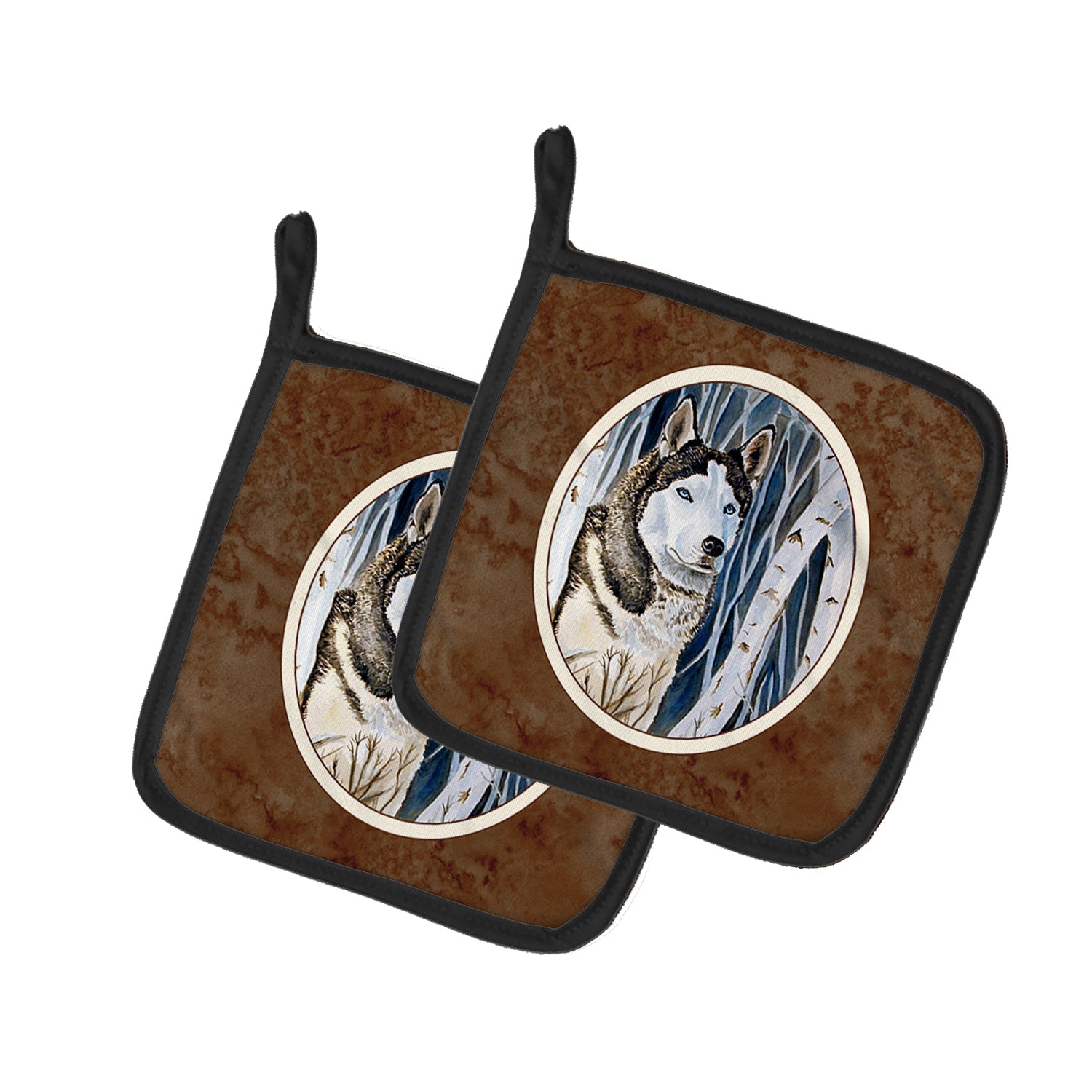 Siberian Husky Pot Holder Set of 2 Heat Resistant Quilted Hot Pads 7.5 x 7.5 Inch, Insulated Kitchen Trivets for Cooking & Baking