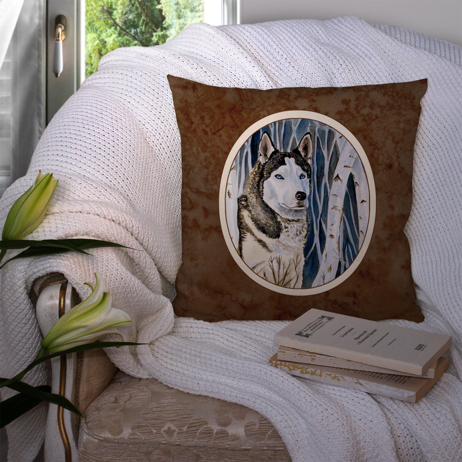 Siberian Husky Decorative Throw Pillow 14x14 Indoor Outdoor Accent Cushion, Fabric Cover with Insert for Sofa, Bed, Porch & Living Room