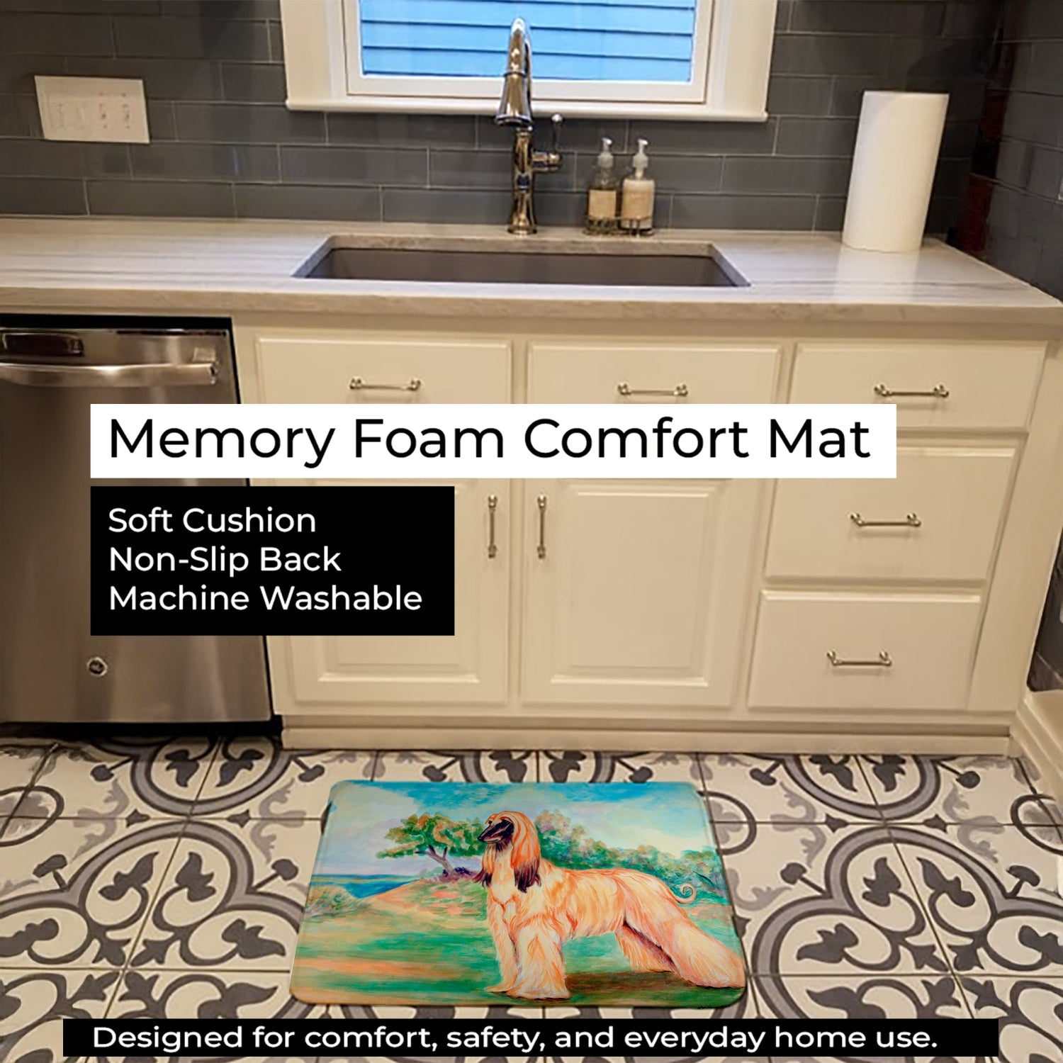 Afghan Hound Memory Foam Kitchen Mat Machine Washable Anti-Fatigue Cushion Comfort Bath or Kitchen Rug