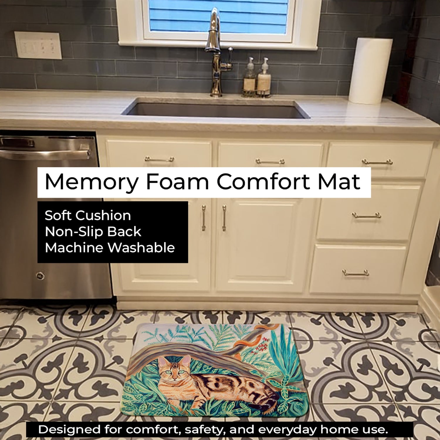 Cat - Maine Coon Memory Foam Kitchen Mat Machine Washable Anti-Fatigue Cushion Comfort Bath or Kitchen Rug