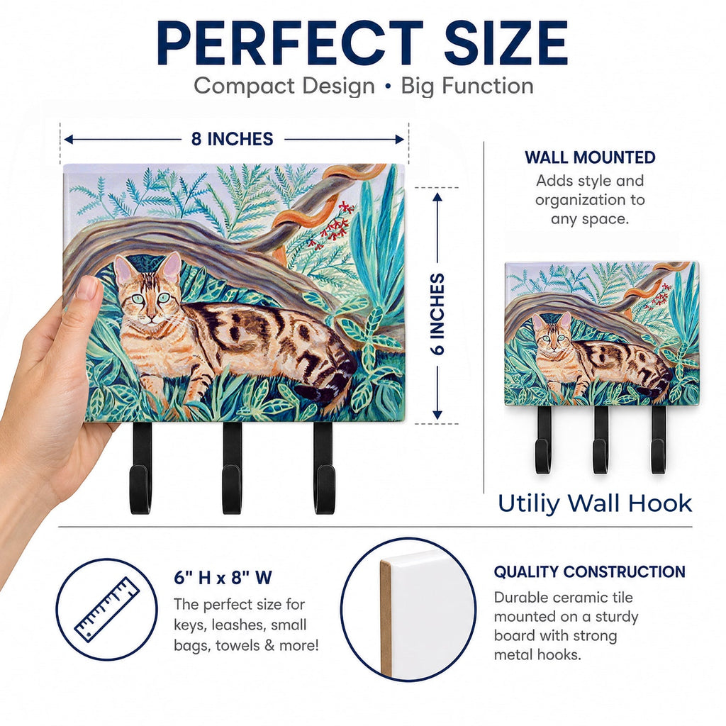 Cat - Maine Coon Leash or Key Holder Wall Hooks, Coat Rack Wall Mount, for Hanging Keys, Towels, Aprons, Leashes