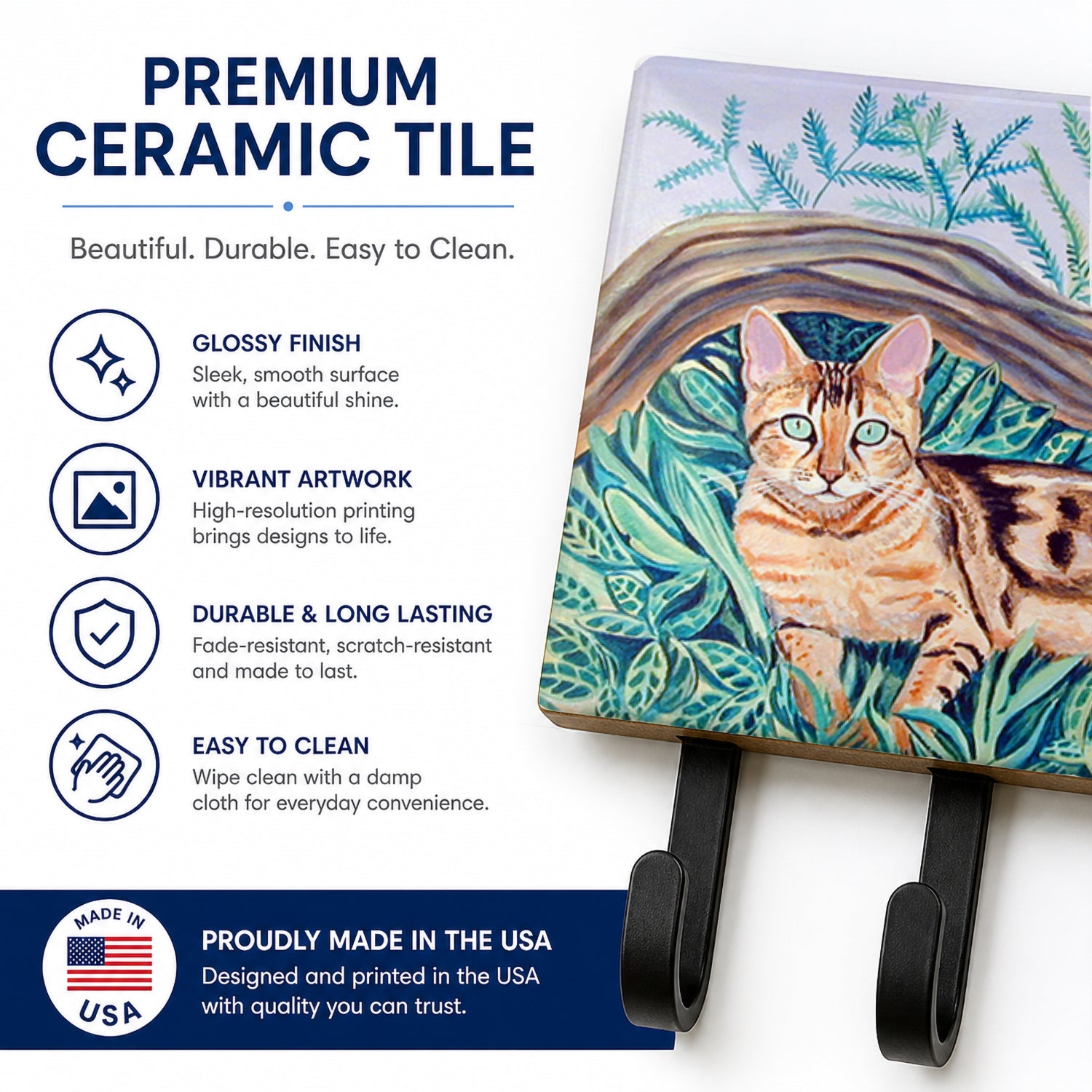 Cat - Maine Coon Leash or Key Holder Wall Hooks, Coat Rack Wall Mount, for Hanging Keys, Towels, Aprons, Leashes