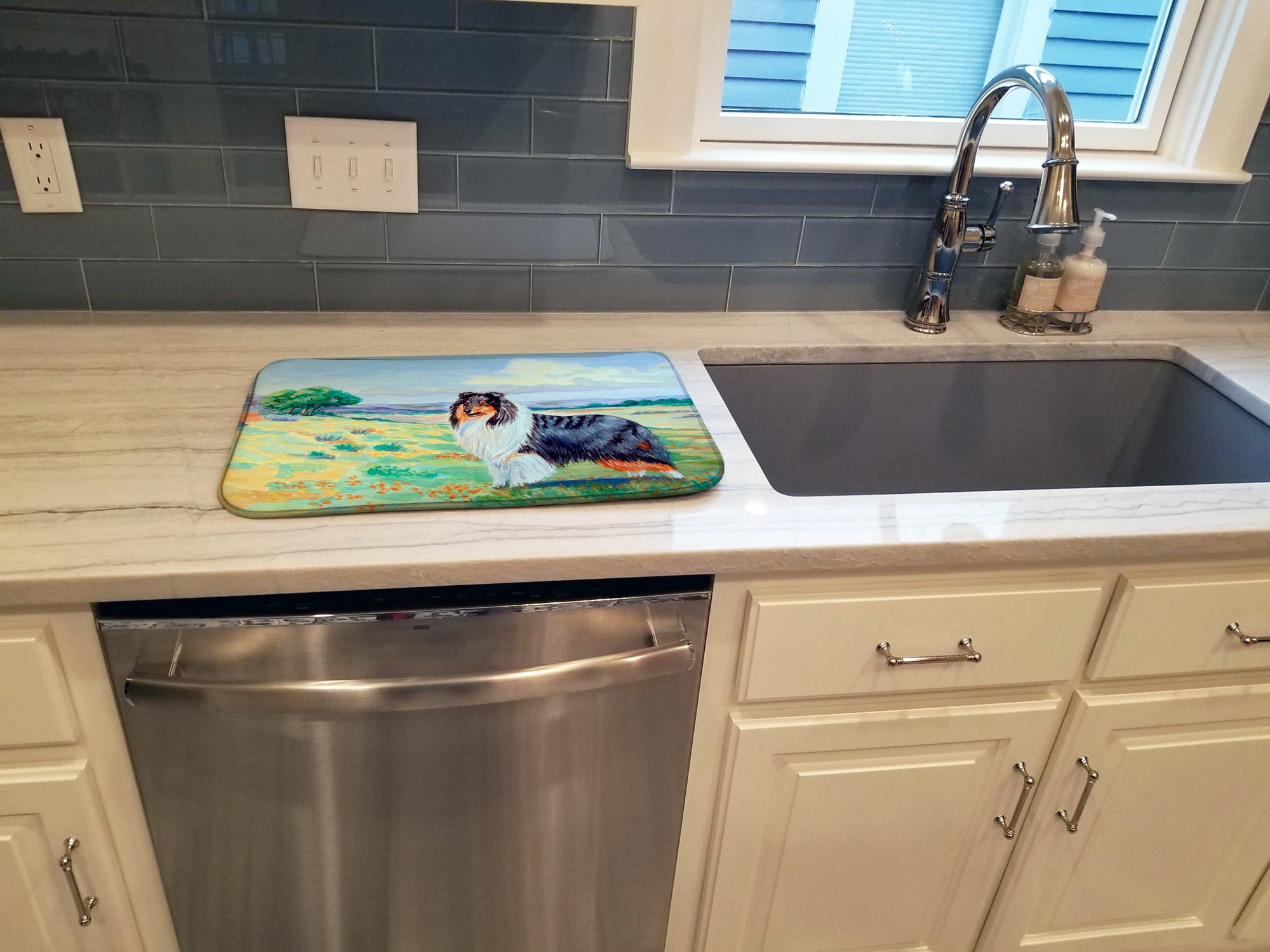 Collie Dish Drying Mat Absorbent Dish Drying Mat Pad for Kitchen Counter Dish Drainer Mat for Countertop, 14 x 21", Multicolor