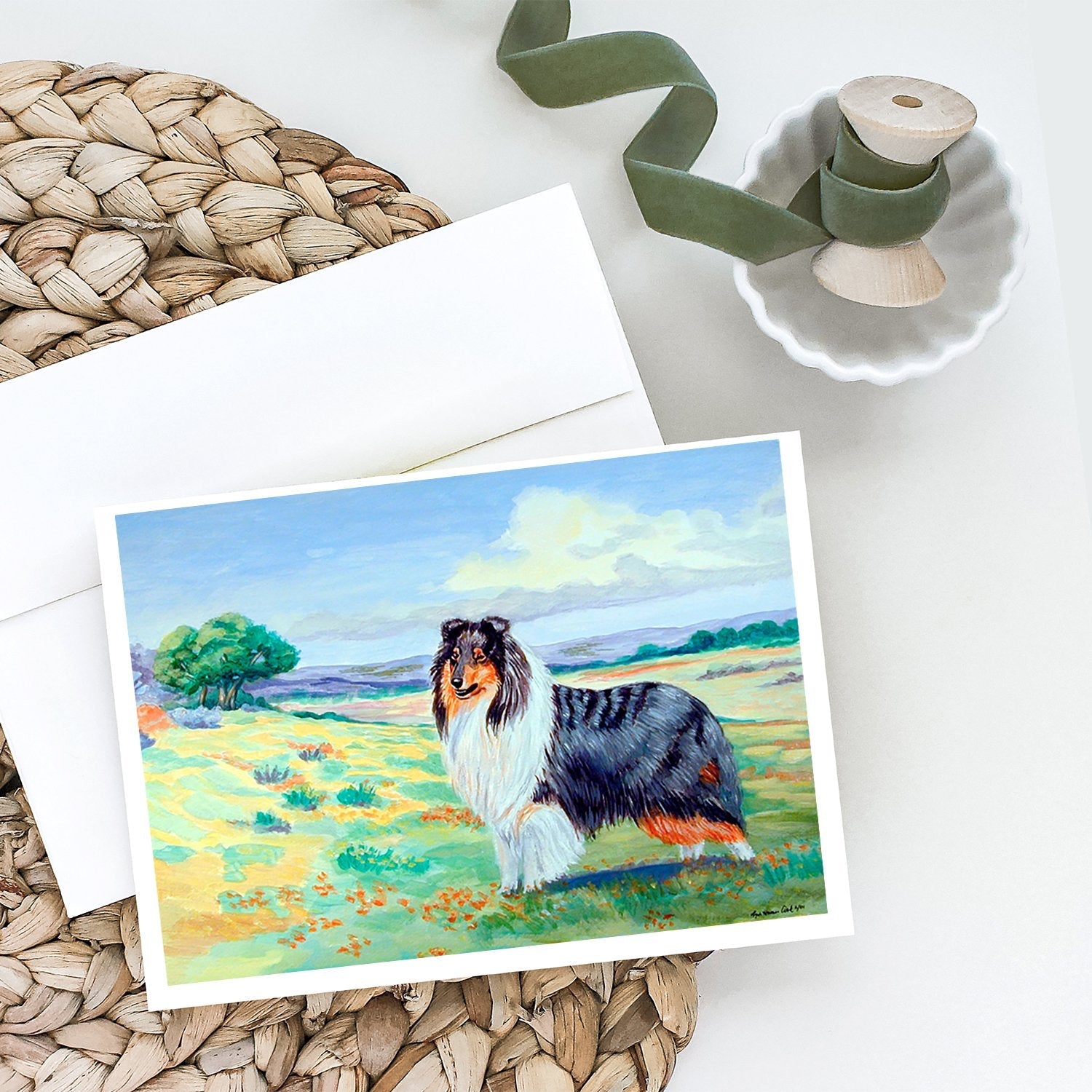 Collie Greeting Cards Pack of 8 Blank Cards with Envelopes Whimsical A7 Size 5x7