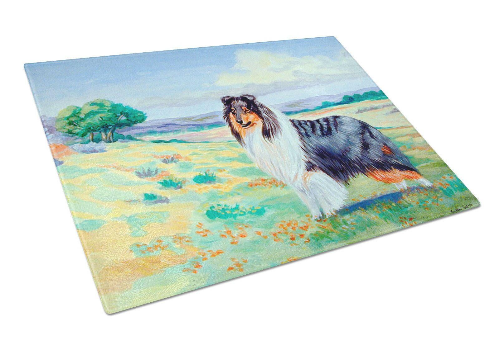 Collie Cutting Board Tempered Glass Kitchen Cutting Surface, Heat Resistant Chopping, Non-Slip Feet, Food Prep & Serving