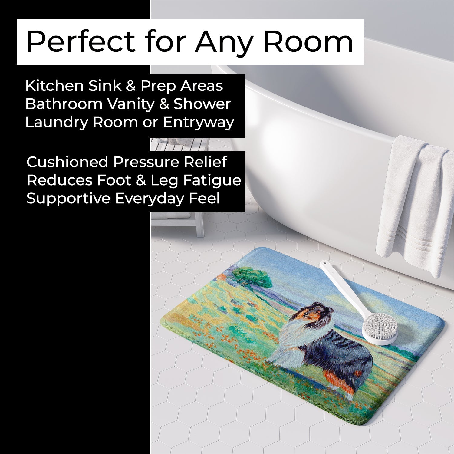Collie Memory Foam Kitchen Mat Machine Washable Anti-Fatigue Cushion Comfort Bath or Kitchen Rug