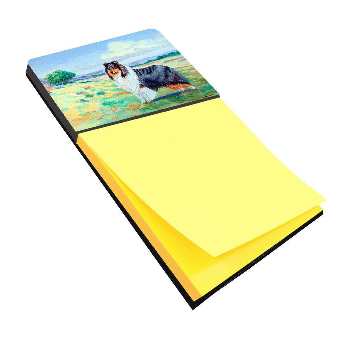 Collie Watercolor Sticky Note Holder Refillable Dispenser Desk Accessory 3x3 Pad Gift