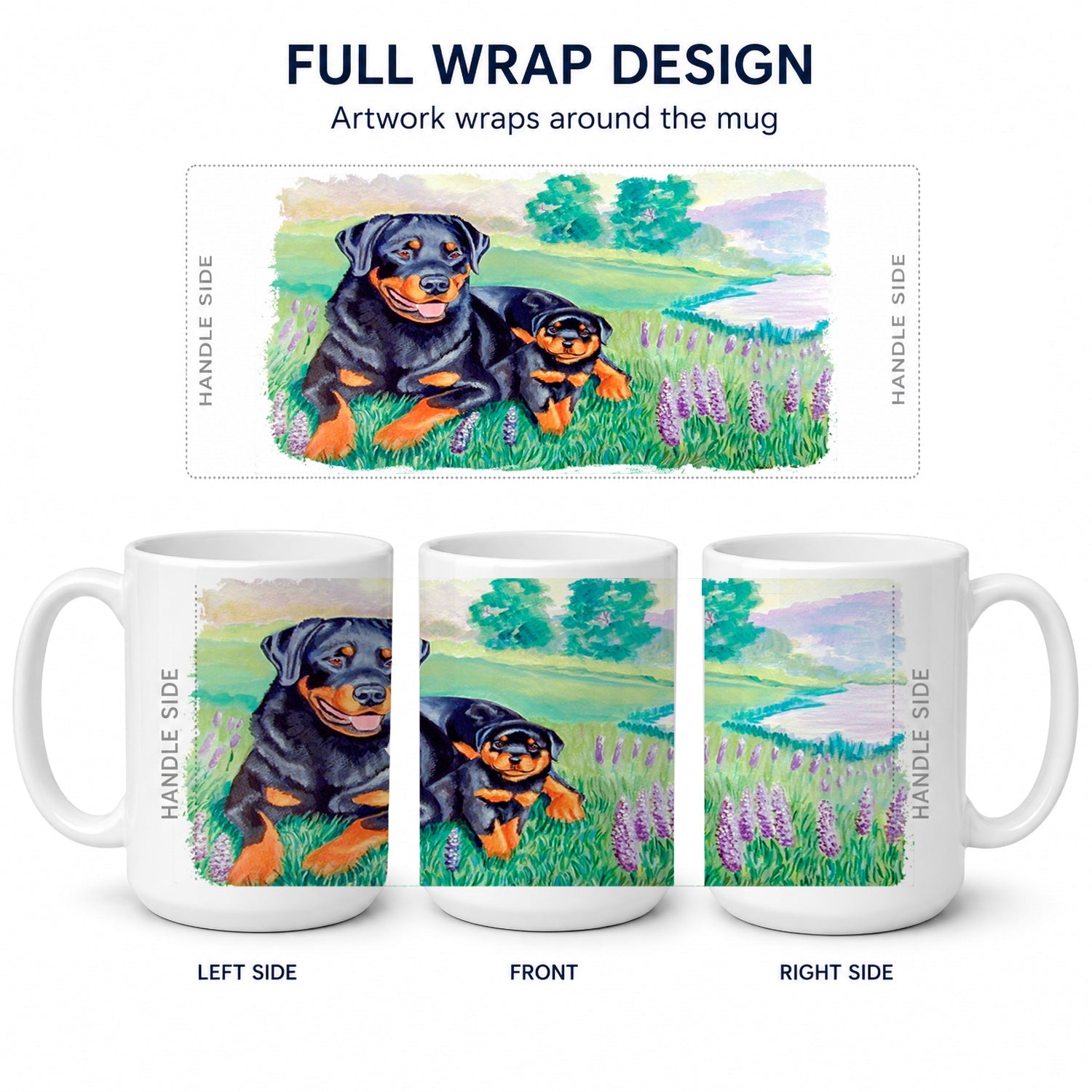 Rottweiler Ceramic Coffee Mug 15 oz Decorative Large C Handle Mug Cup for Tea, Cocoa Hot Chocolate