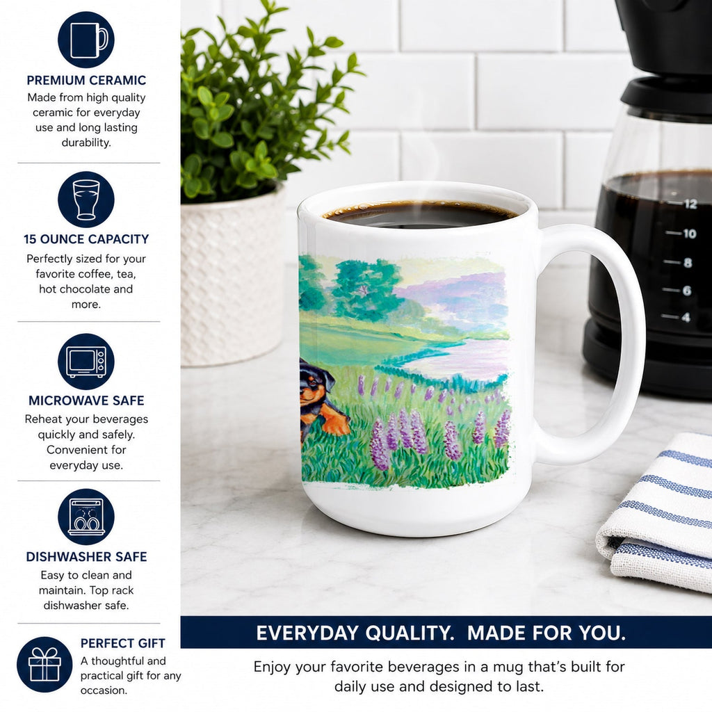 Rottweiler Ceramic Coffee Mug 15 oz Decorative Large C Handle Mug Cup for Tea, Cocoa Hot Chocolate