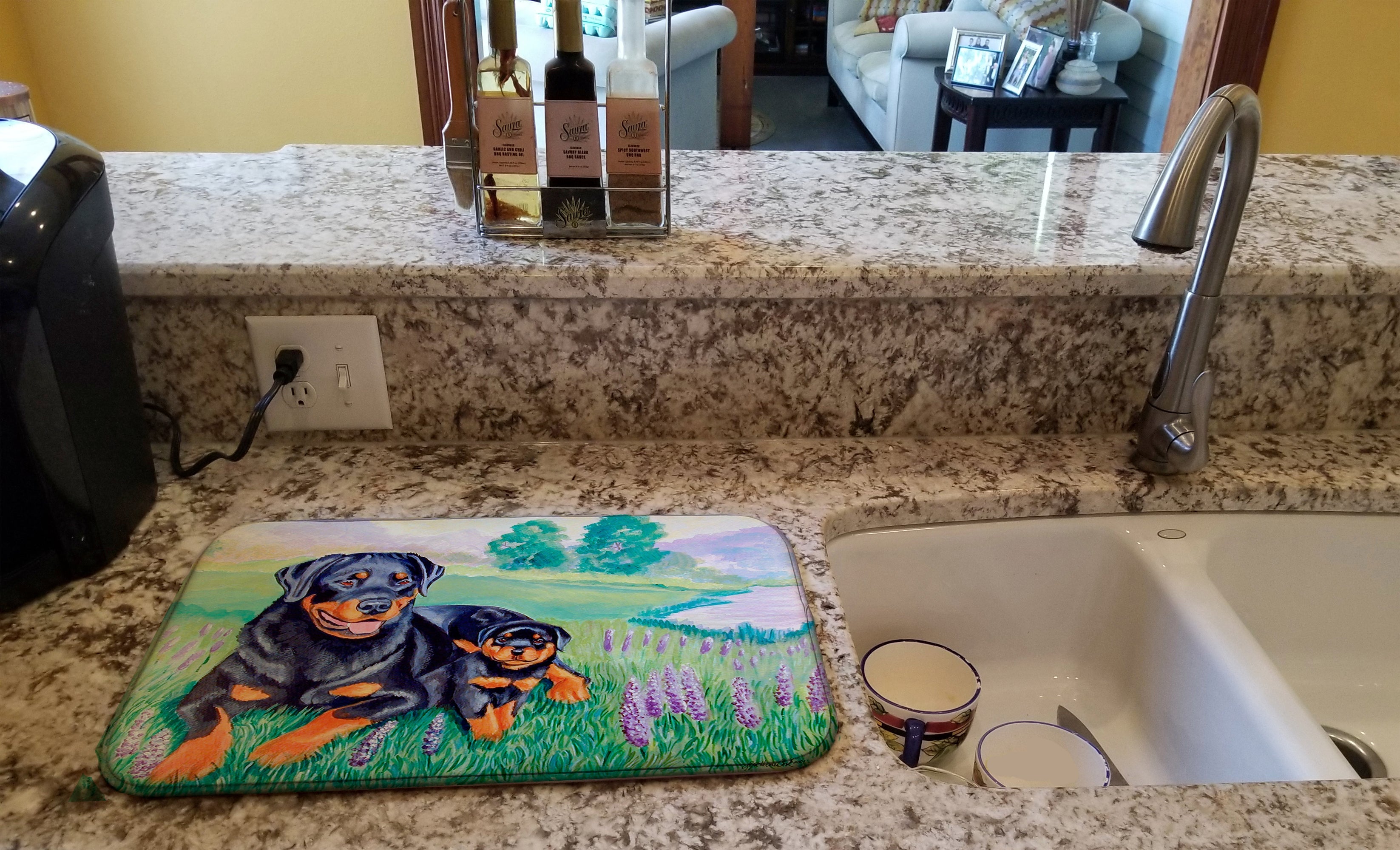 Rottweiler Dish Drying Mat Absorbent Dish Drying Mat Pad for Kitchen Counter Dish Drainer Mat for Countertop, 14 x 21", Multicolor