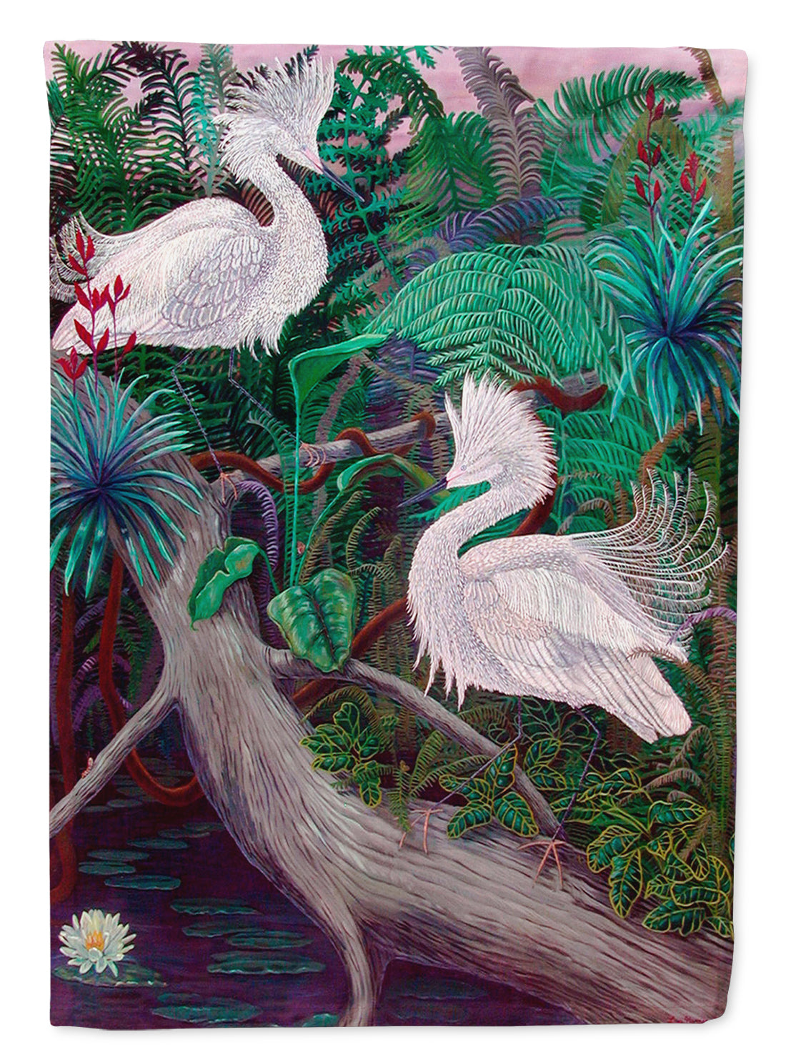 Bird - Egret House Flag 28x40 Porch Sleeve Pole Decorative Outside Yard Banner Artwork Wall Hanging, Polyester