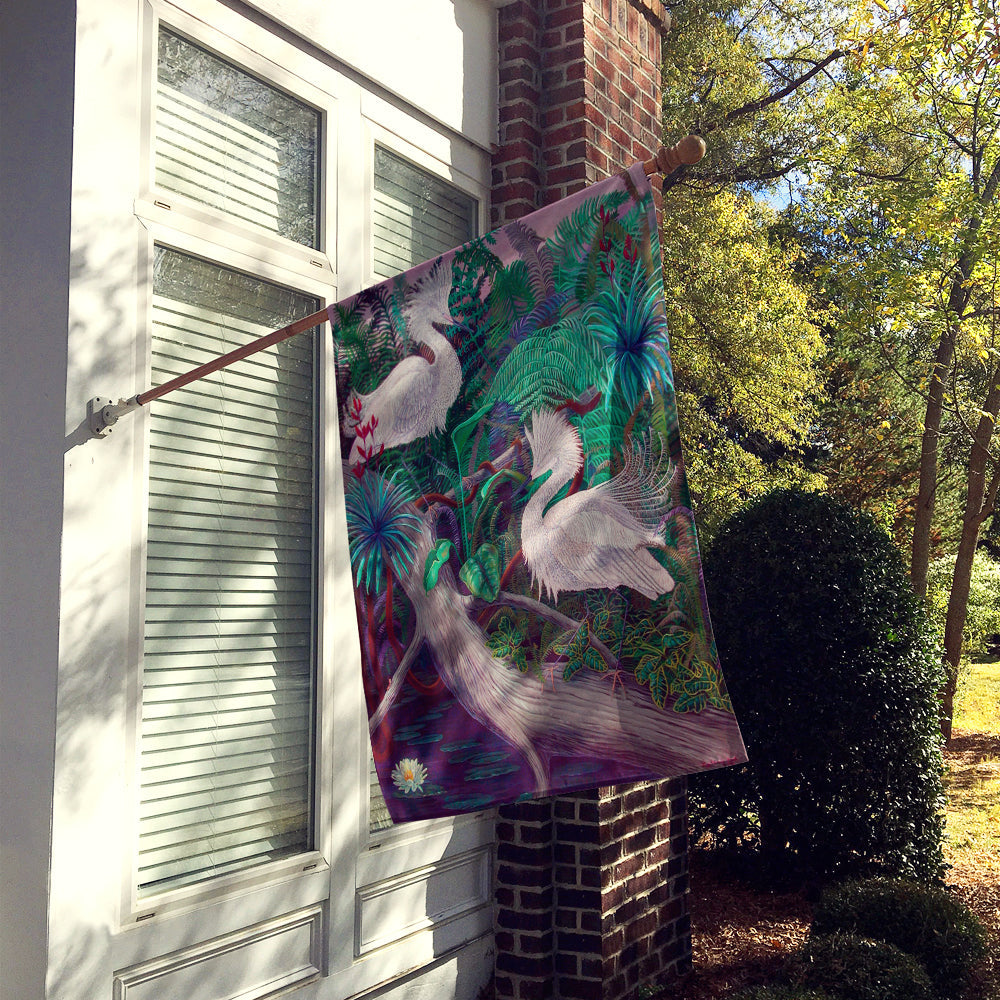 Bird - Egret House Flag 28x40 Porch Sleeve Pole Decorative Outside Yard Banner Artwork Wall Hanging, Polyester