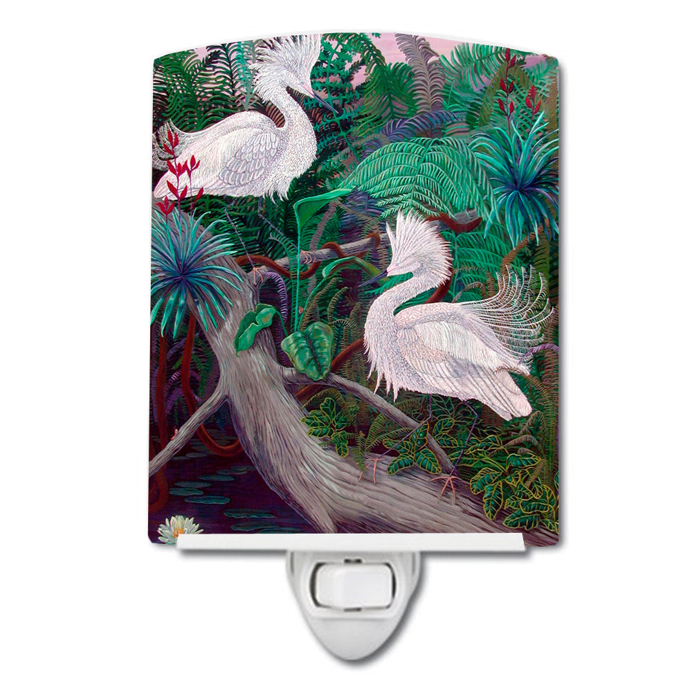 Bird - Egret Ceramic Night Light Compact, UL-Certified, Ideal for Bedroom, Bathroom, Nursery, Hallway, Kitchen, 6x4x3, Multicolor