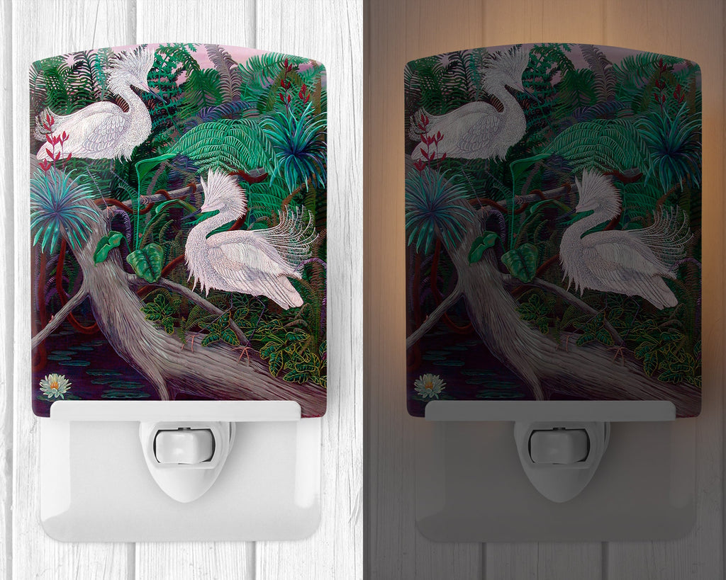 Bird - Egret Ceramic Night Light Compact, UL-Certified, Ideal for Bedroom, Bathroom, Nursery, Hallway, Kitchen, 6x4x3, Multicolor