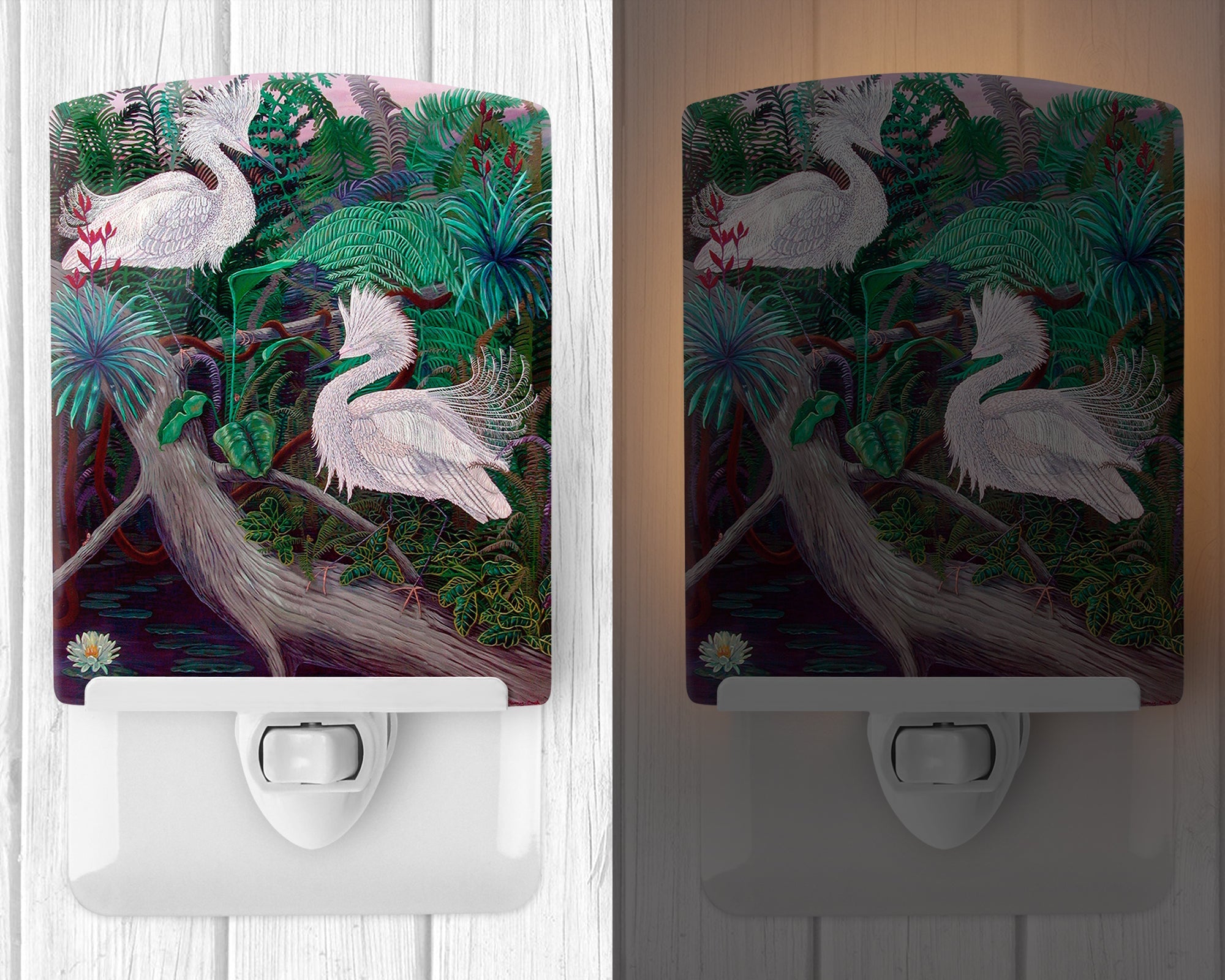 Bird - Egret Ceramic Night Light Compact, UL-Certified, Ideal for Bedroom, Bathroom, Nursery, Hallway, Kitchen, 6x4x3, Multicolor