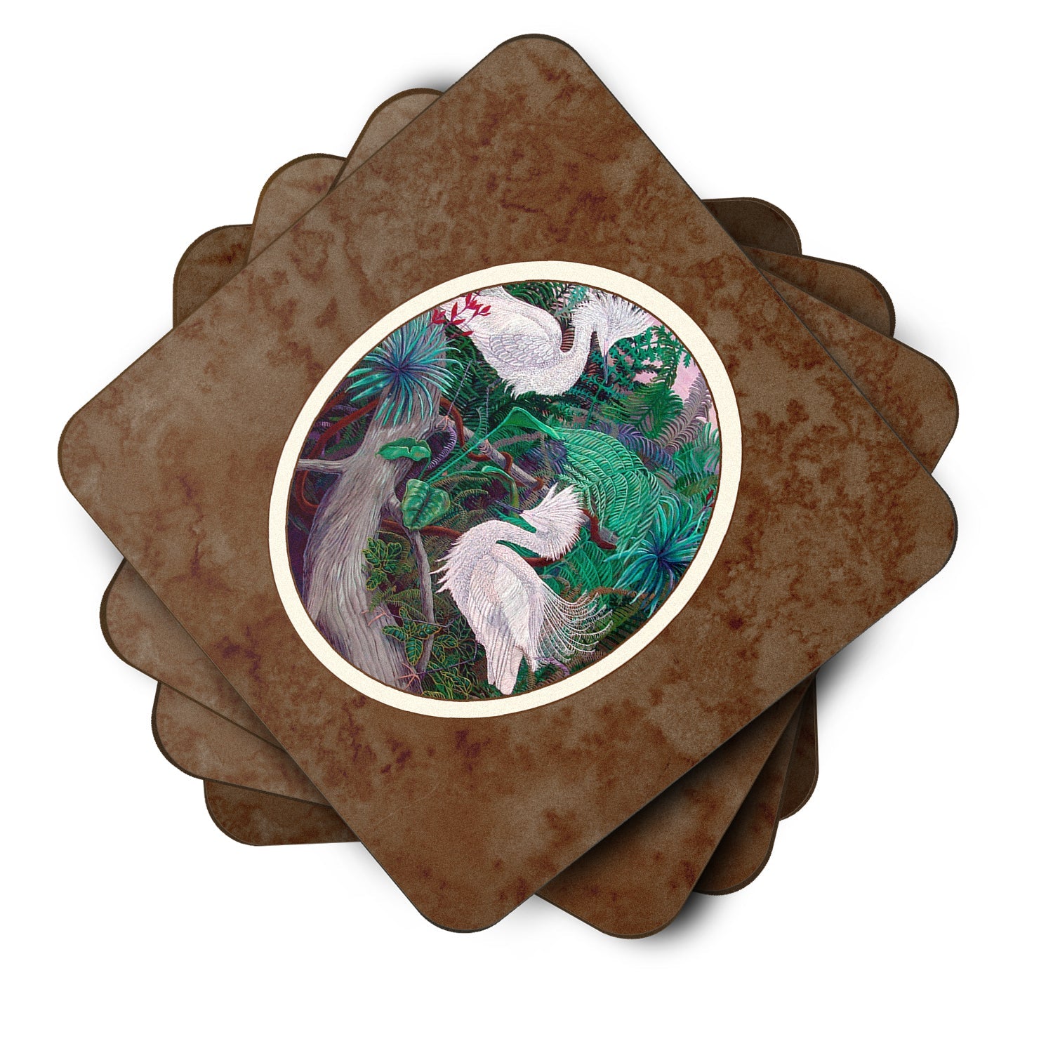 Bird - Egret Foam Coasters Set of 4 Cup Coasters for Indoor Outdoor, Tabletop Protection, Anti Slip, Mouse pad Material