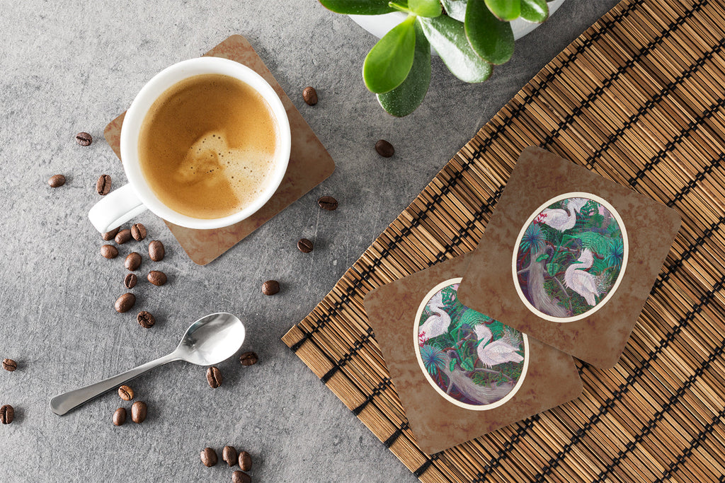 Bird - Egret Foam Coasters Set of 4 Cup Coasters for Indoor Outdoor, Tabletop Protection, Anti Slip, Mouse pad Material
