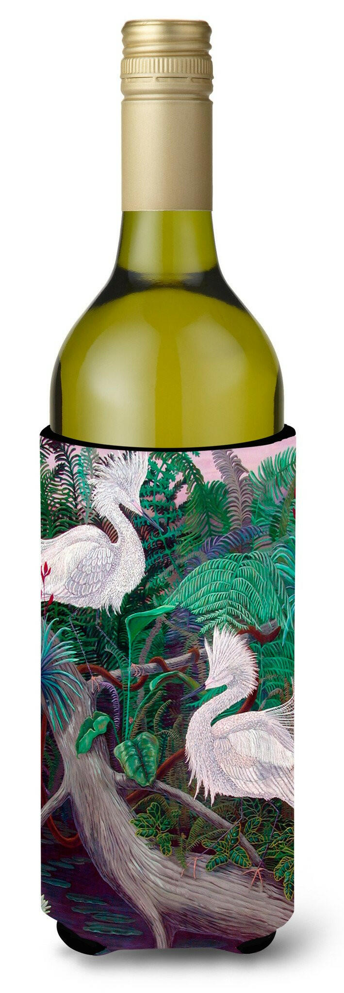 Bird - Egret Wine Bottle Hugger Gift Sleeve for Standard 750 ml Bottles, Insulated Reusable Also Fits Mini Shot & Pint Bottles