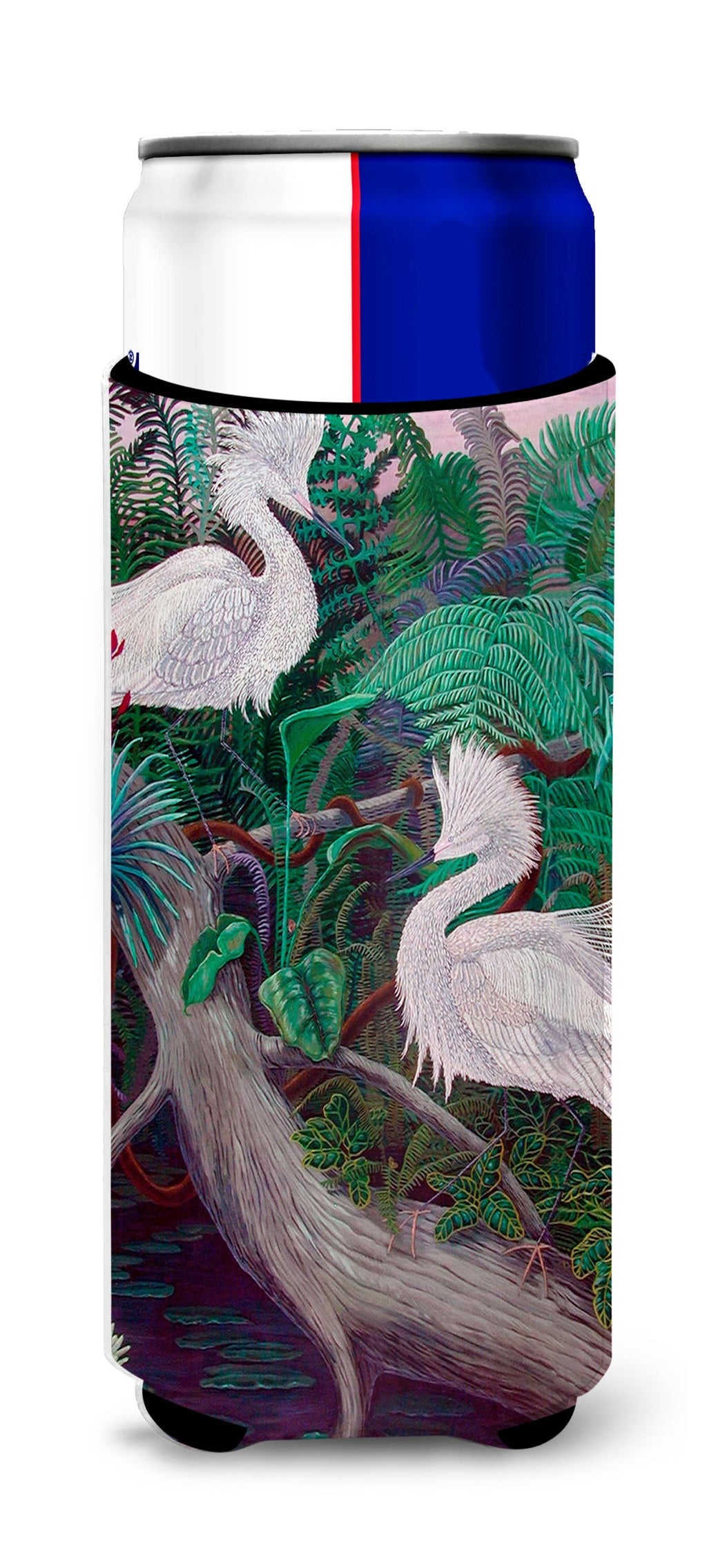Bird - Egret Slim Can Hugger , Insulated Foam Hugger for 12 oz Slim Cans, Beer Bottles & Water Bottles, Printed in USA
