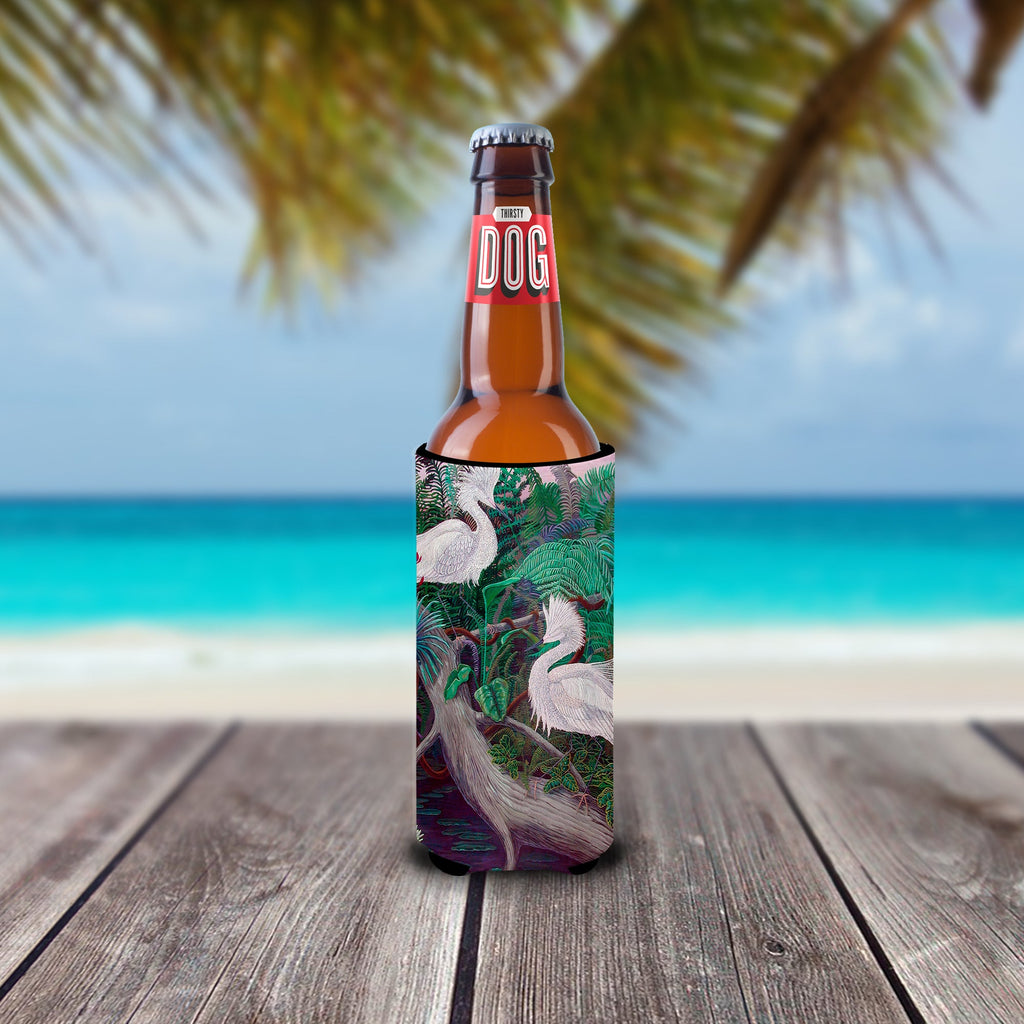 Bird - Egret Slim Can Hugger , Insulated Foam Hugger for 12 oz Slim Cans, Beer Bottles & Water Bottles, Printed in USA