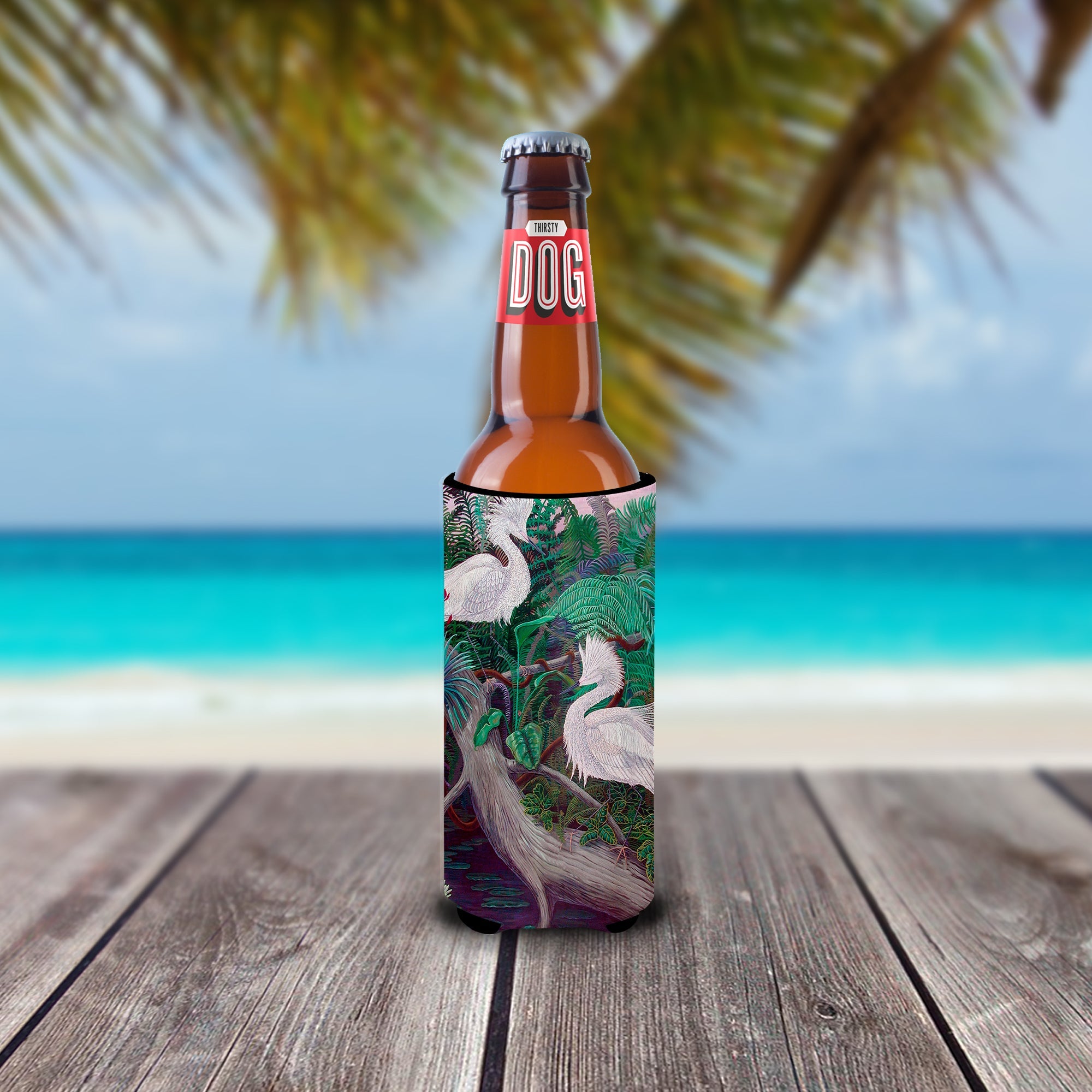Bird - Egret Slim Can Hugger , Insulated Foam Hugger for 12 oz Slim Cans, Beer Bottles & Water Bottles, Printed in USA