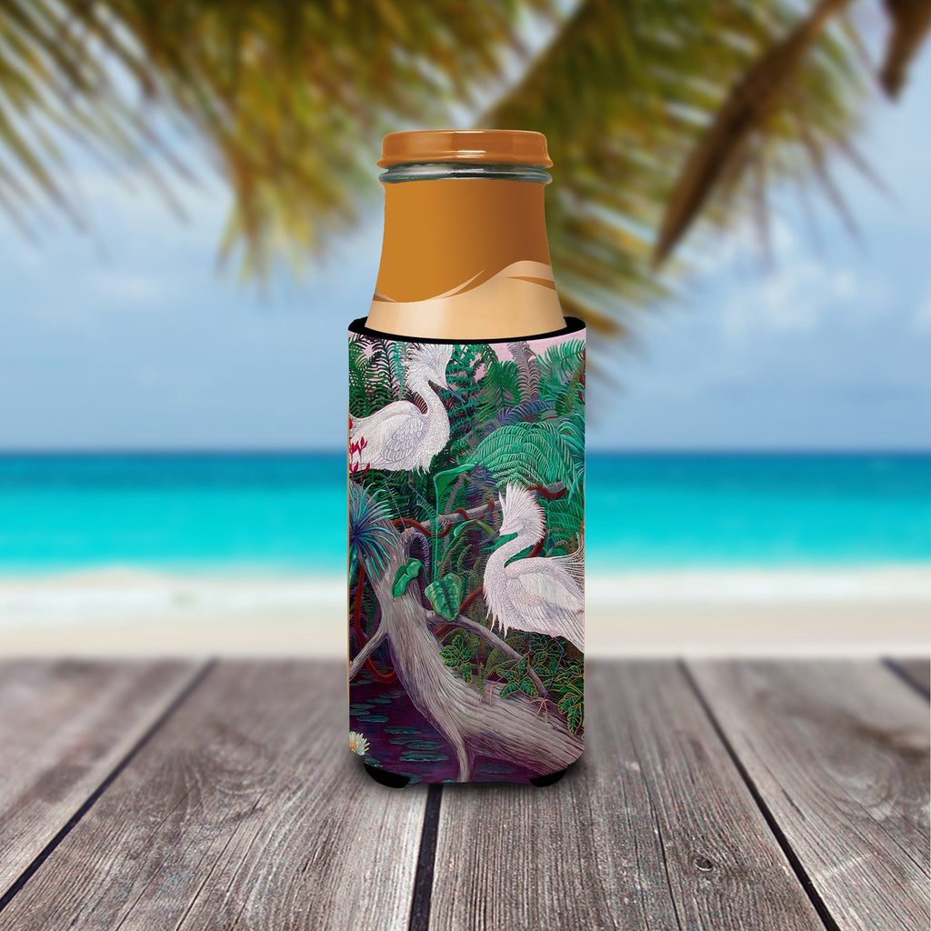 Bird - Egret Slim Can Hugger , Insulated Foam Hugger for 12 oz Slim Cans, Beer Bottles & Water Bottles, Printed in USA