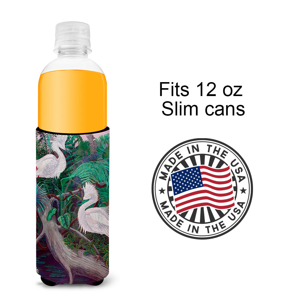 Bird - Egret Slim Can Hugger , Insulated Foam Hugger for 12 oz Slim Cans, Beer Bottles & Water Bottles, Printed in USA