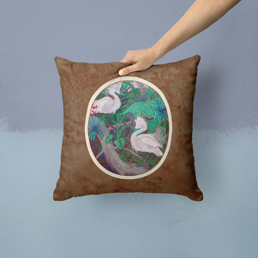 Bird - Egret Decorative Throw Pillow 14x14 Indoor Outdoor Accent Cushion, Fabric Cover with Insert for Sofa, Bed, Porch & Living Room