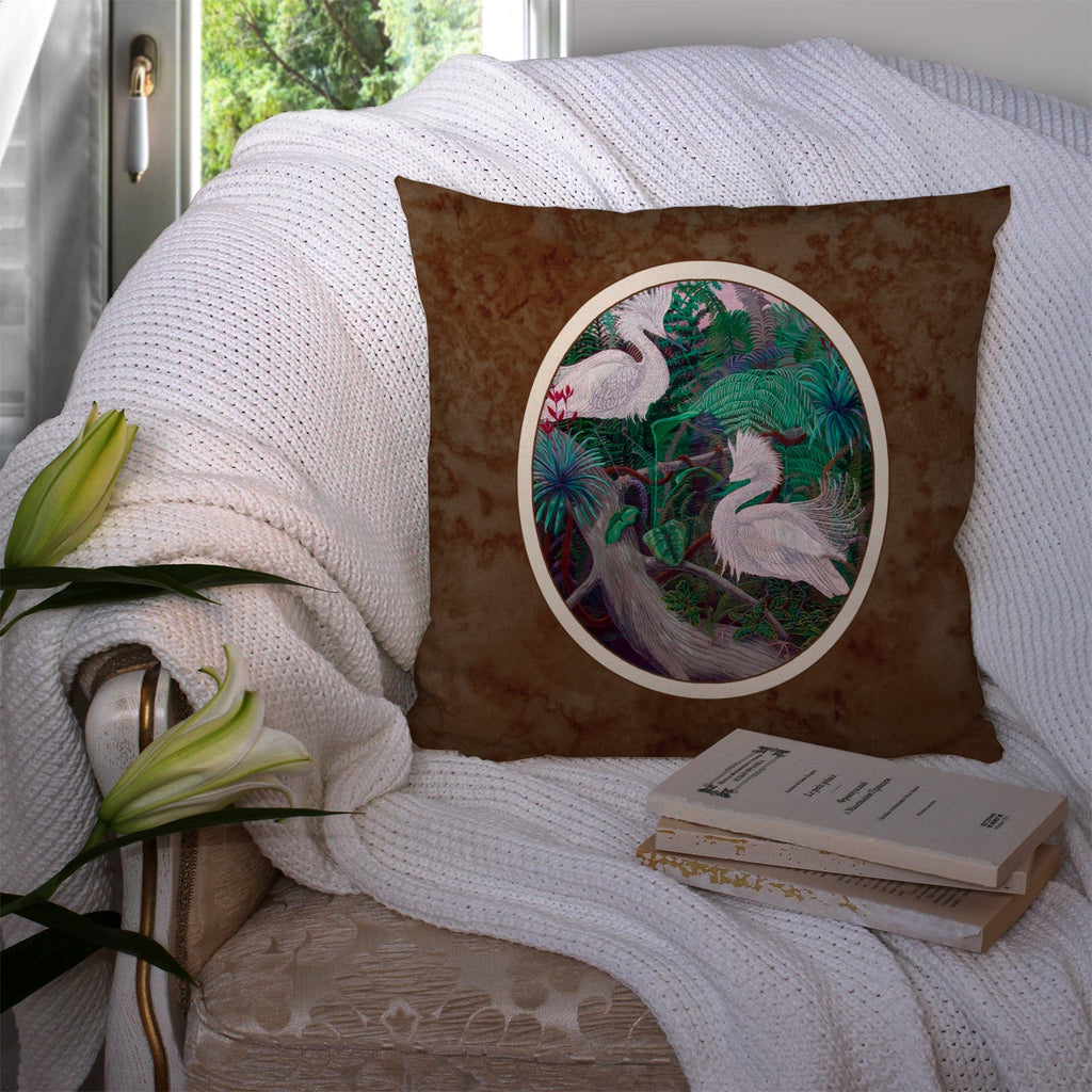 Bird - Egret Decorative Throw Pillow 14x14 Indoor Outdoor Accent Cushion, Fabric Cover with Insert for Sofa, Bed, Porch & Living Room